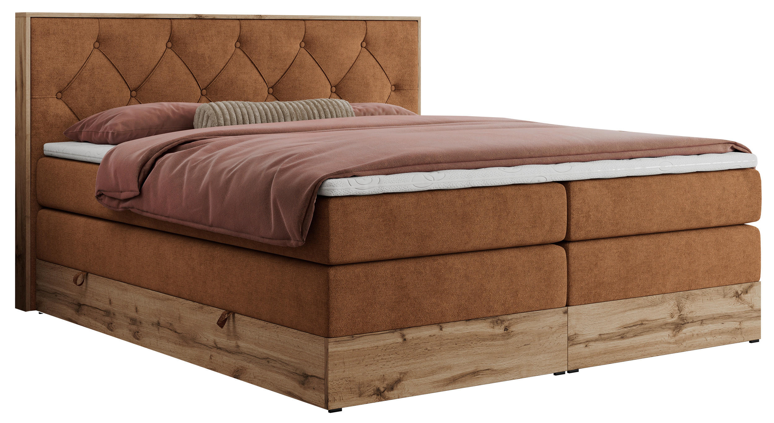BOXSPRINGBETT VENETO KING 140/200 Orange Struktur - H3 - Orange, Holz/Textil (140/200cm) - MKS