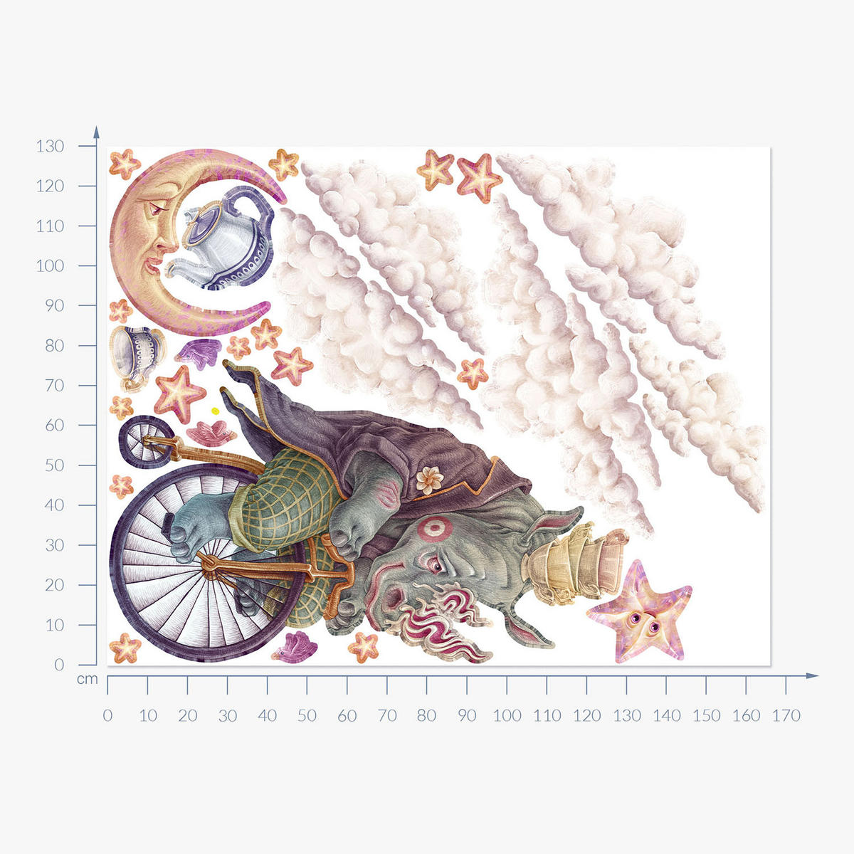 WANDAUFKLEBER 130x166cm - Pastellfarbene Tiere - Multicolor, Kunststoff (130/166/0.1cm) - Wallfluent