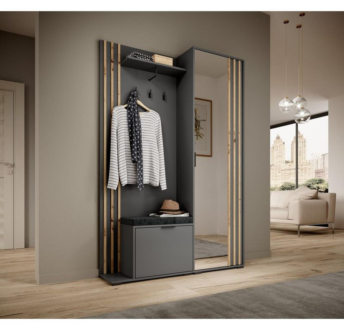 GARDEROBENPANEEL – 192 cm – Nelly – Grau - Grau, Holzwerkstoff (131/192/40cm) - hi-markt