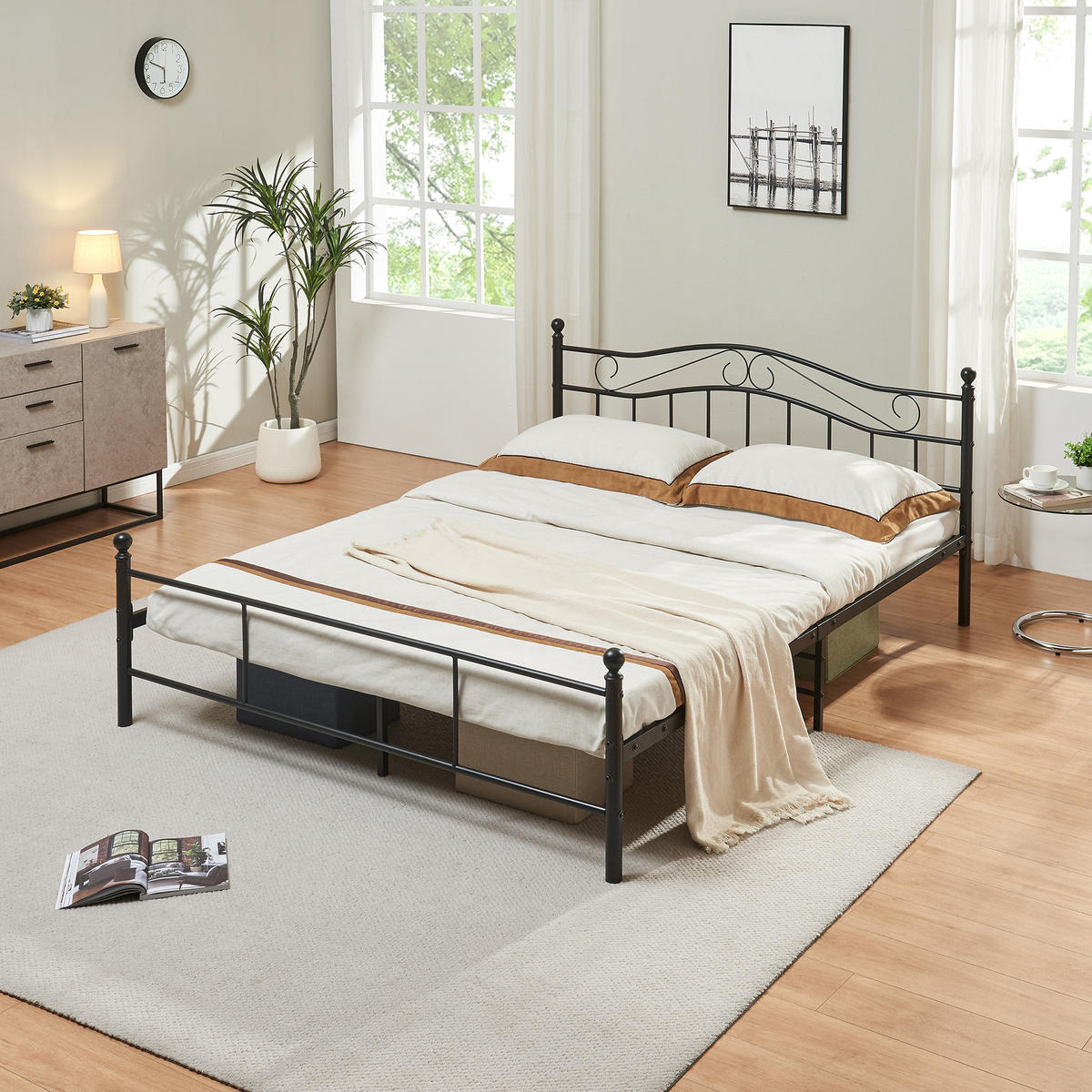 METALLBETT Florenz - Schwarz, Metall (160/200cm) - [en.casa]