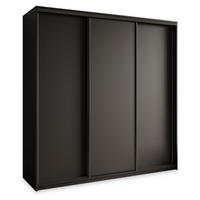 SCHWEBETÜRENSCHRANK NISSE 180/205/60 cm 3-türig mit Schubladen Schwarz - Schwarz, Holzwerkstoff (180/205/60cm) - MASSENO