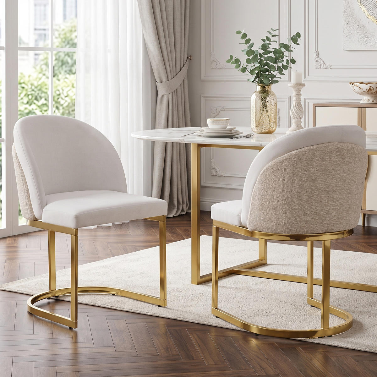 STUHL-SET DE-35875 2 Stück mit Goldbeinen Beige - Beige, Metall (52/85/59cm) - ComfortXL