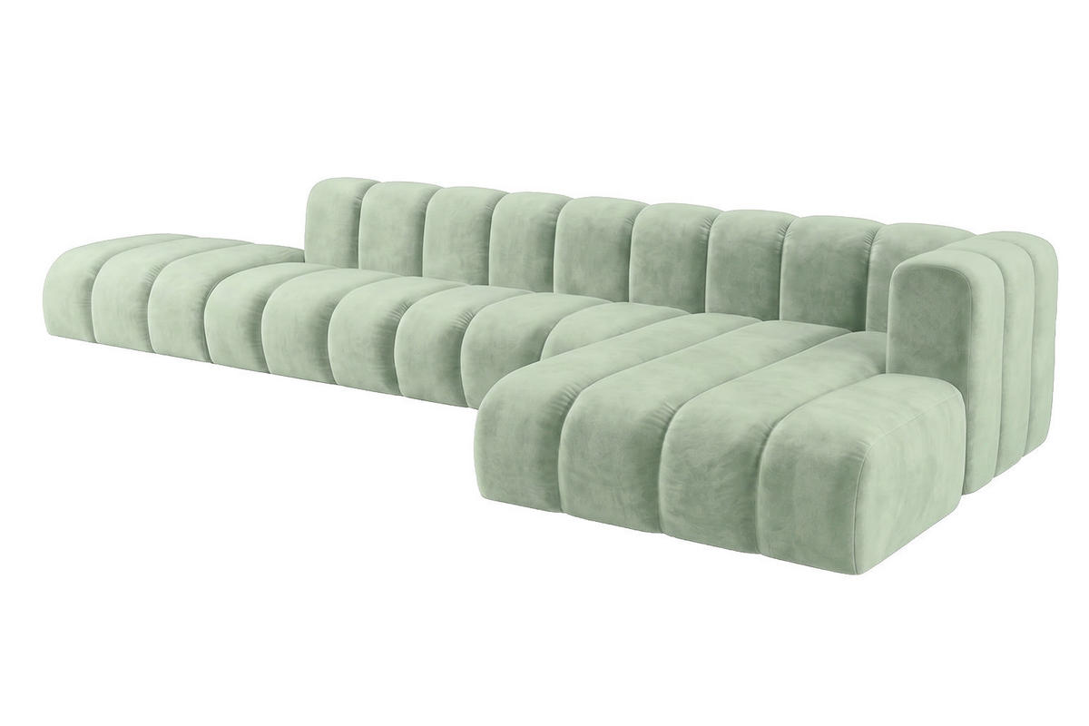 ECKSOFA Modulares In L-Form Mit Hocker, Velvet-Stoff Riviera, Mintz, Rechts, GRAND - Mintgrün, Holz (386/179cm) - Kaiser Möbel