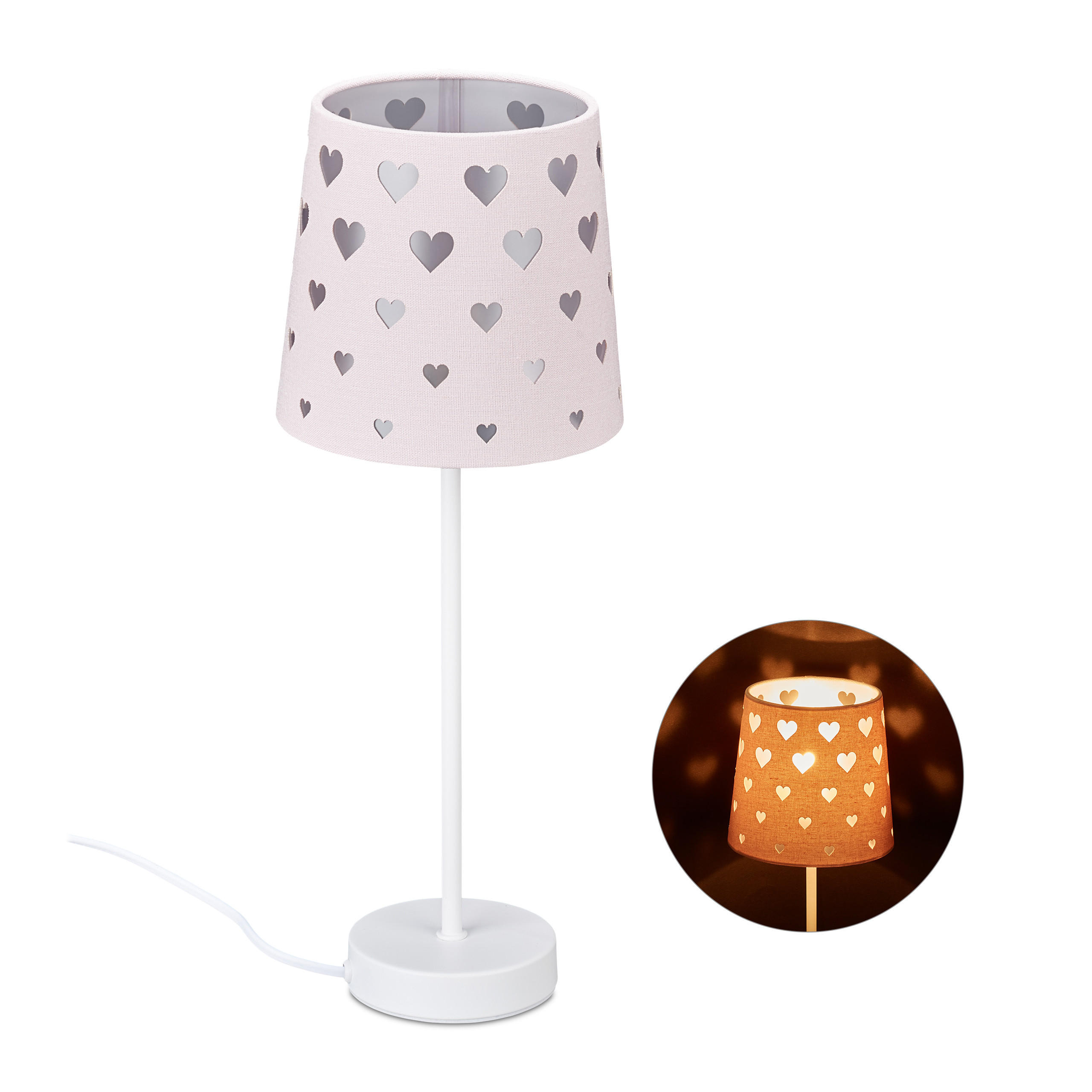 NACHTTISCHLAMPE Kinder - Rosa, Kunststoff/Textil (16/16/43cm) - Relaxdays