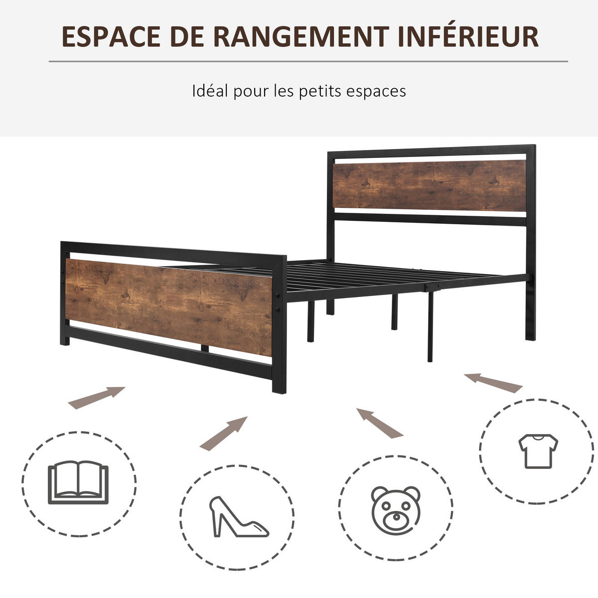 BETT 140x190 cm DE-14645 mit Kopf- & Fußteil aus Stahl Dunkelholz - Braun, Metall (140/190cm) - ComfortXL