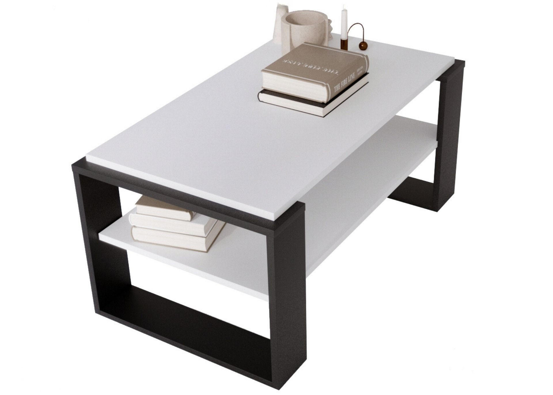 COUCHTISCH Holzwerkstoff rechteckig stabil Weiß 42/54/96cm - Schwarz/Weiß, Holzwerkstoff (53.8/96/42cm) - CraftPAK