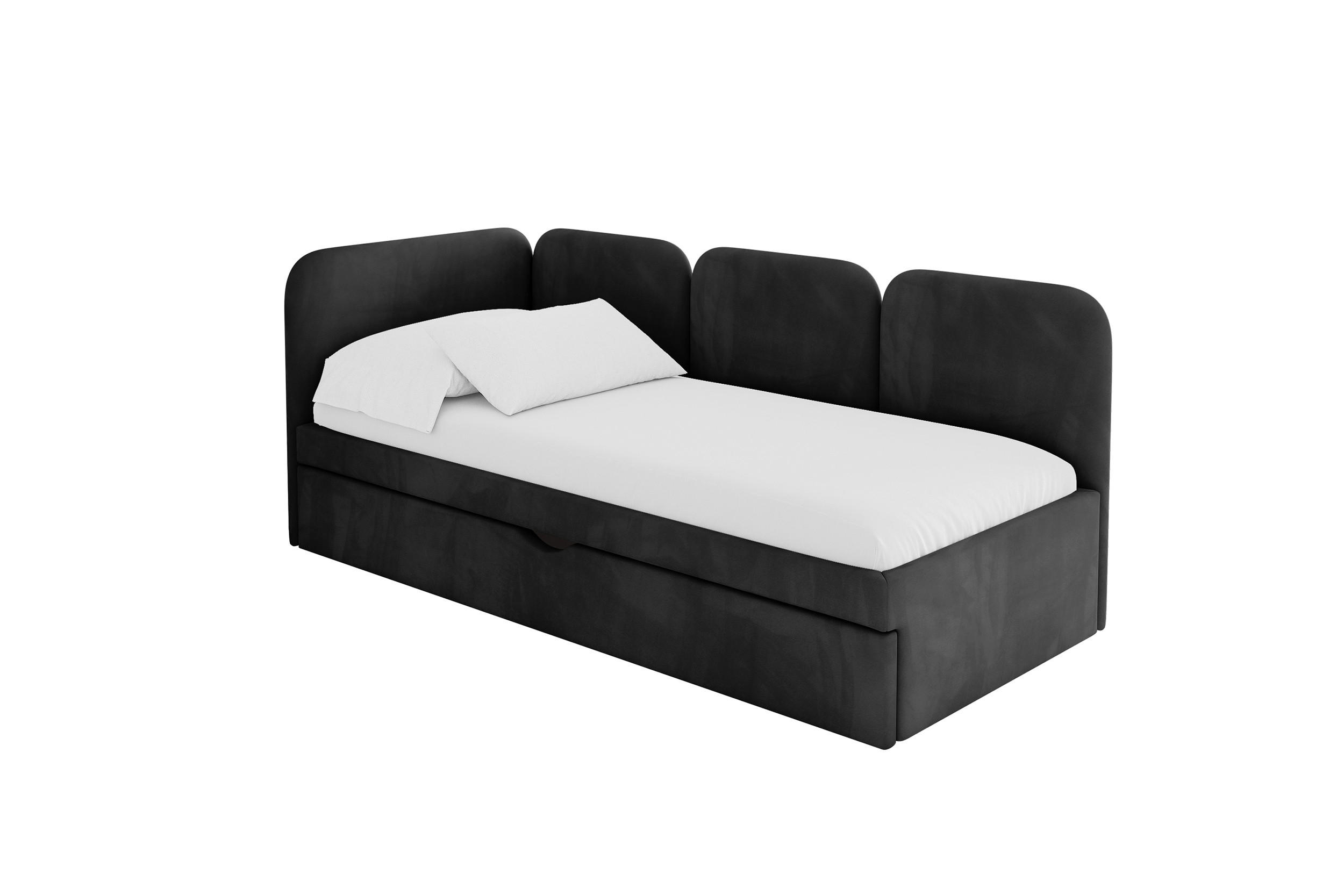 EINZELLBETT Jugendbett mit Bettkasten, Rechts - ALVY 90x200 Schwarz - Schwarz, Holzwerkstoff/Textil (90/200cm) - ALTDECOR