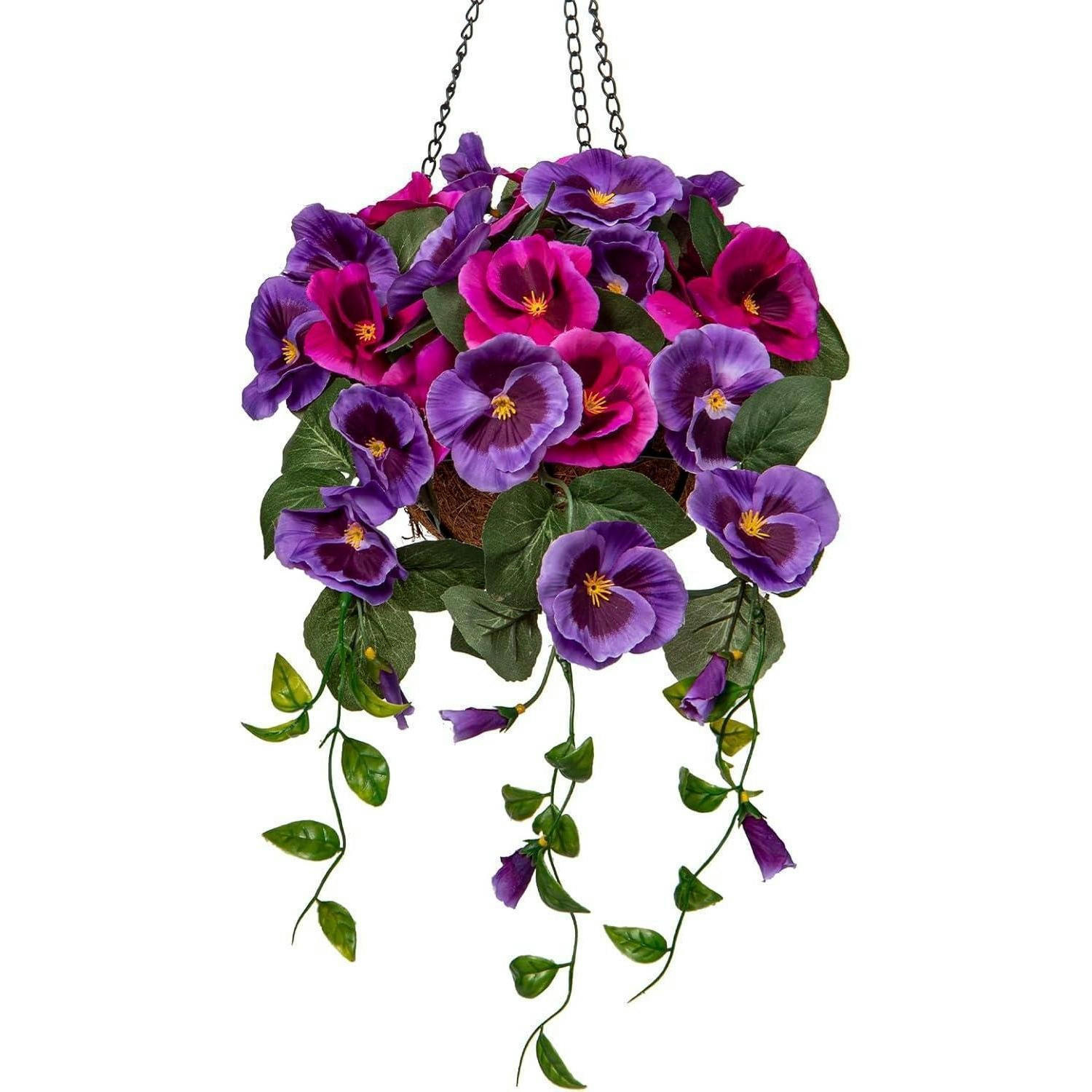 KUNSTBLUME Stiefmütterchen mit Hängeampel 70 cm Lila - Multicolor, Textil (22cm)
