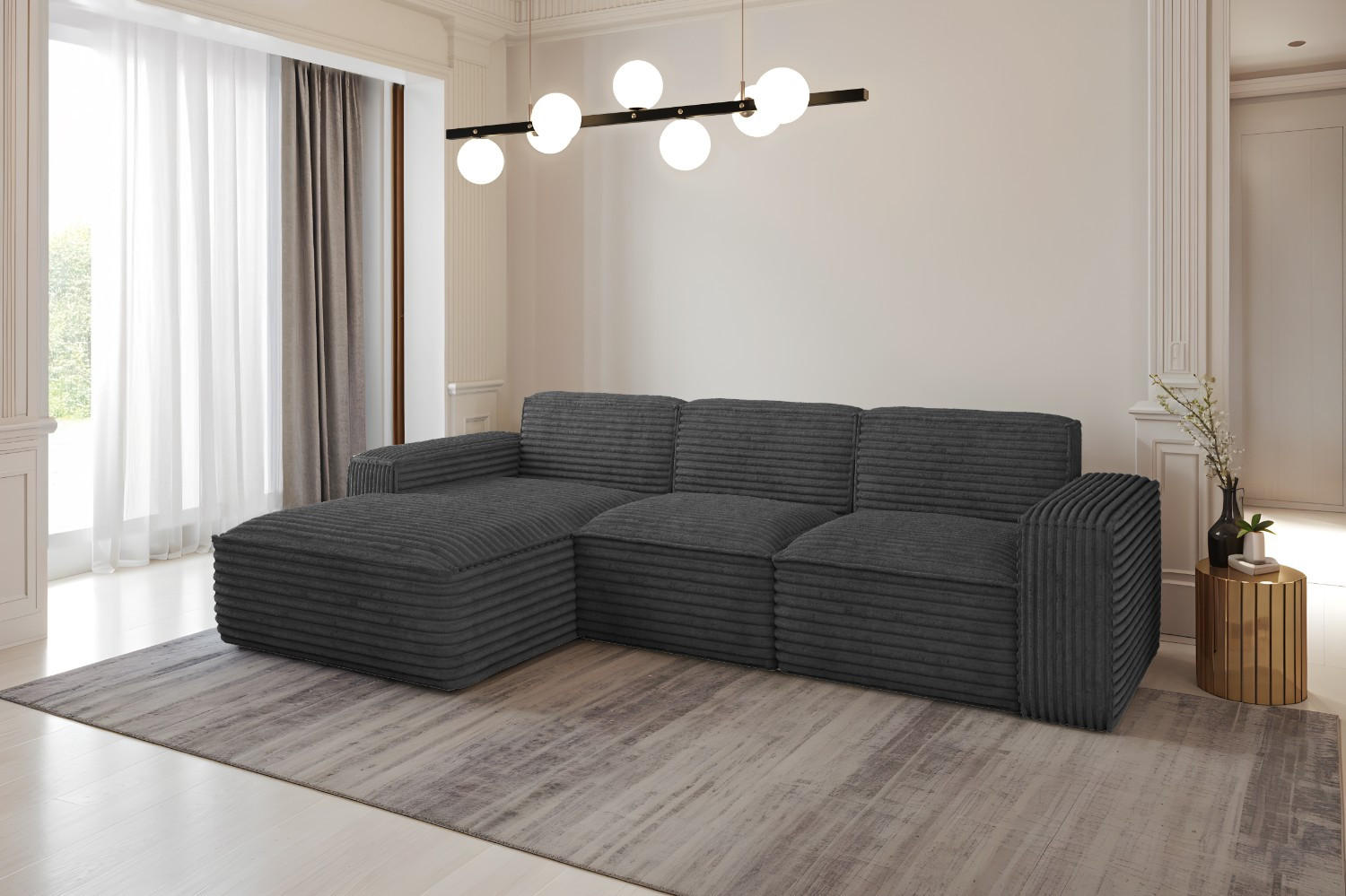 ECKSOFA L-Form Siena Stoff Velo Graphit Links - Graphitfarben, Holz/Kunststoff (165/266cm) - Kaiser Möbel
