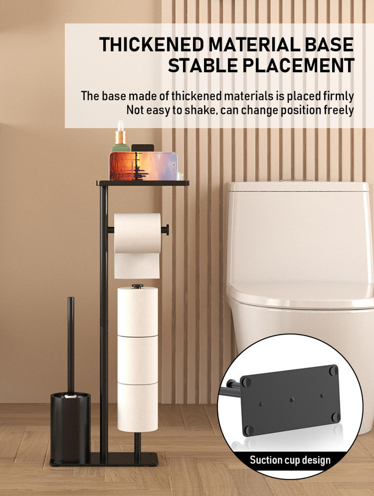 TOILETTENBÜRSTENHALTER – 2-in-1 (Weiß) 24 x 12 x 60 cm - Schwarz, Metall (12/61/24cm)