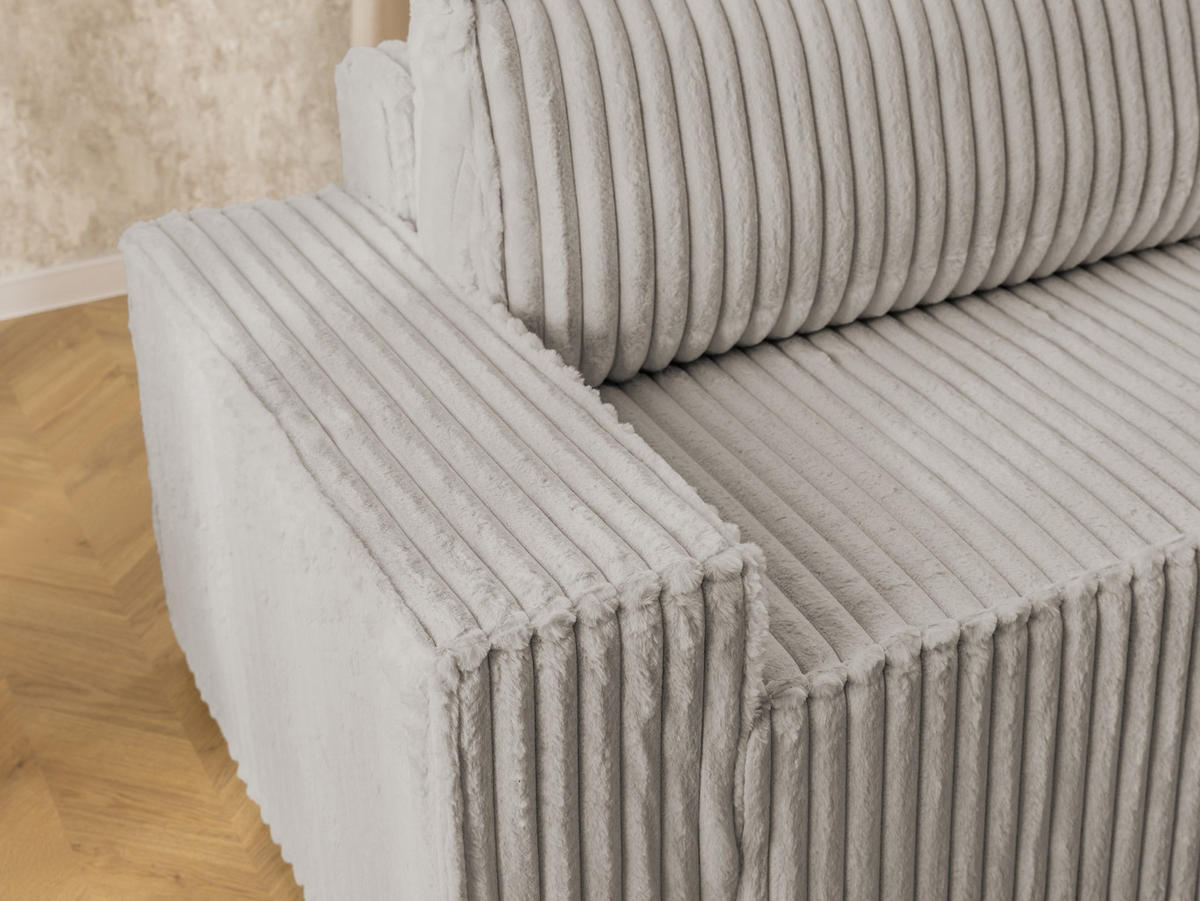 ECKSOFA Rivio mit Schlaffunktion und Bettkasten, Plüschcord Hellgrau - Hellgrau/Schwarz, Holz/Kunststoff (262/149cm) - S-Style