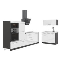 KUCHYŇA Fame-Line, Biely vysoký lesk/antracitová, 380 cm, AP Marble - biela s vysokým leskom/antracitová, kompozitné drevo (380/153.6/60cm) - Vicco
