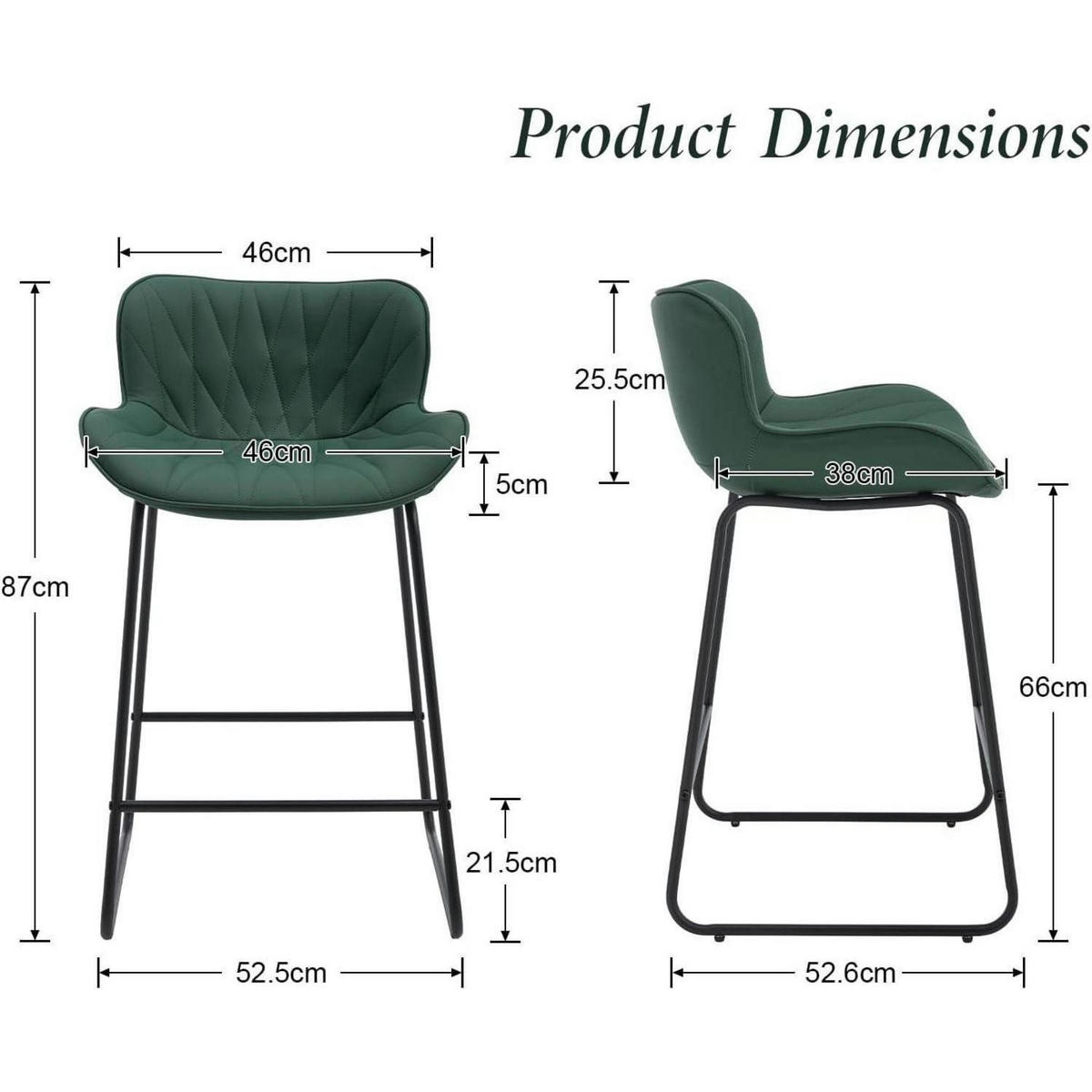 BARHOCKER 4er Set Grün Steppdesign Kunstleder Metallfüße - Grün, Kunststoff (52.6/87/52.5cm)