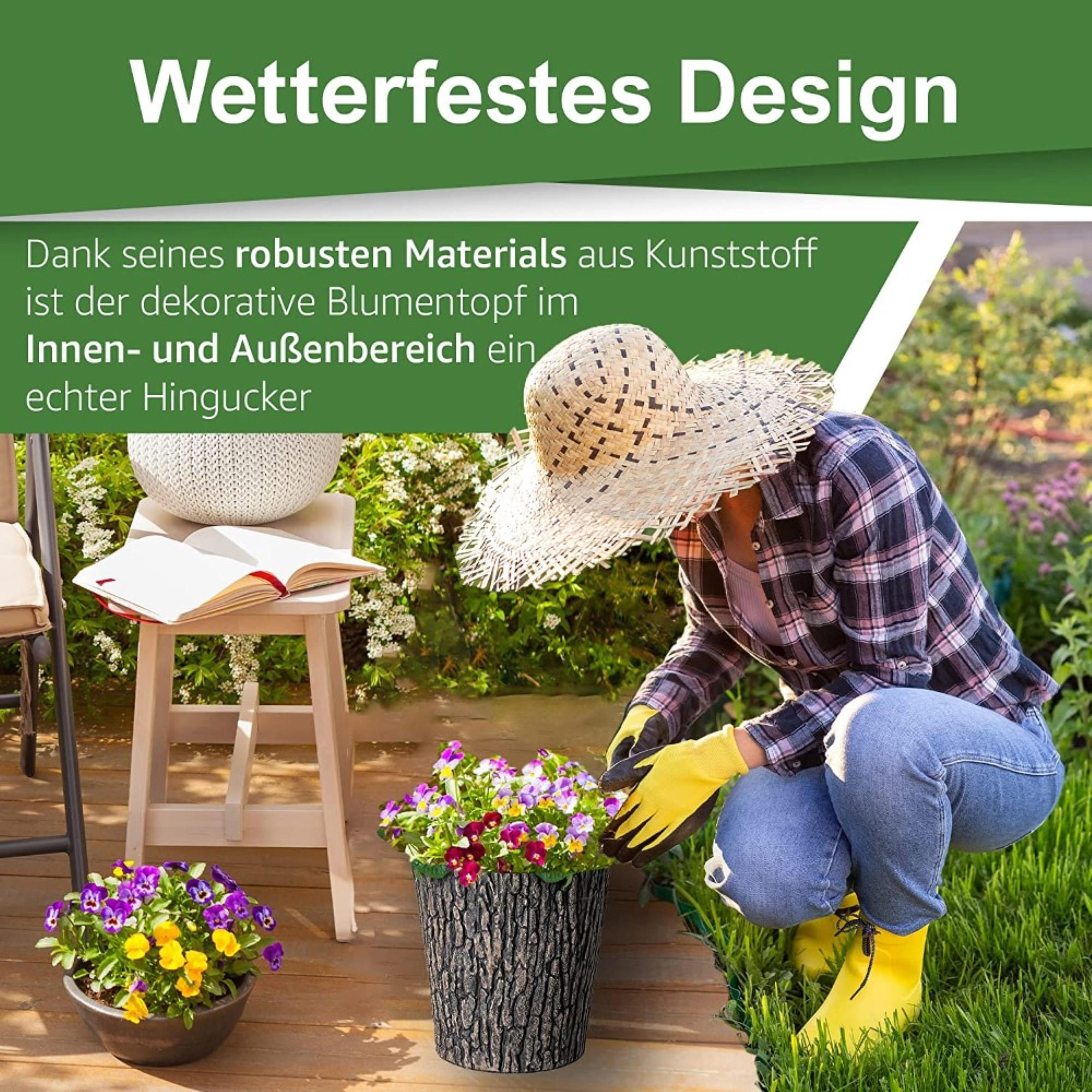 BLUMENTOPF Holzoptik Ø 30cm Braun mit Holzoptik im rustikalen Design aus UV-resistenten Plastik - Braun, Kunststoff (30/37.5cm) - PROREGAL