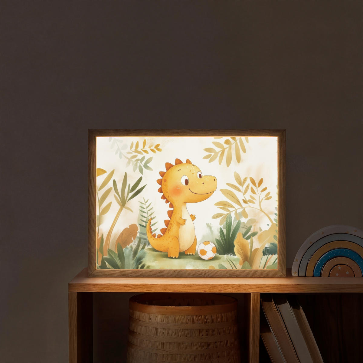 NACHTTISCHLAMPE MIT AKKU Dino - Fußball - Orange 40x30 cm - Beige, Holzwerkstoff (8/40/30cm) - OnlyWow