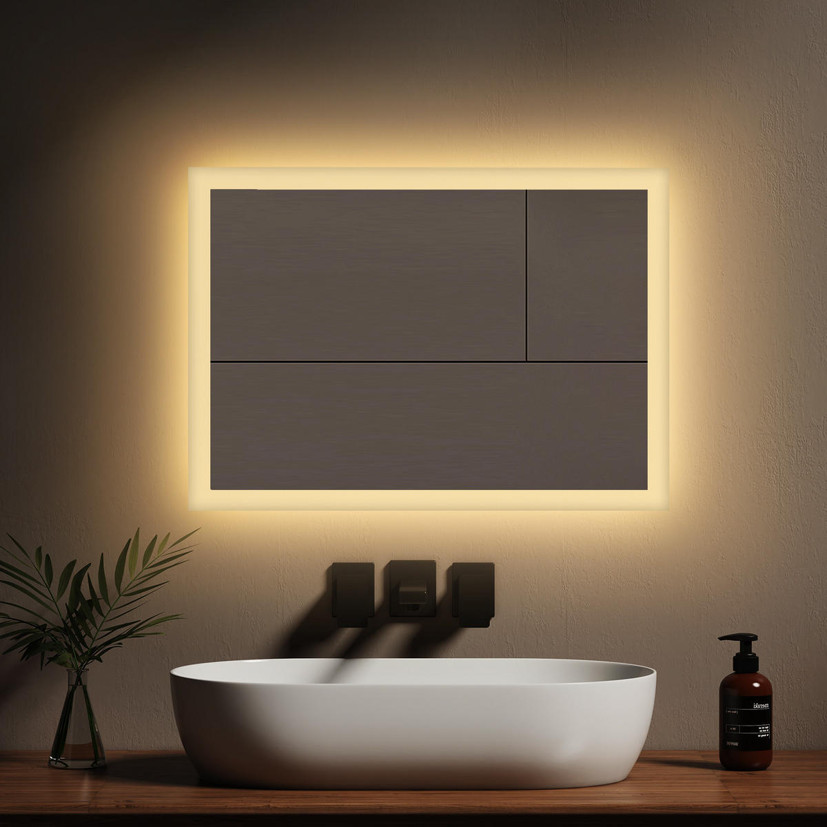 BADSPIEGEL mit Beleuchtung, mechanischem Schalter & Antibeschlag-Funktion, 70/50 cm - Transparent, Glas (70/50/3.5cm) - EMKE