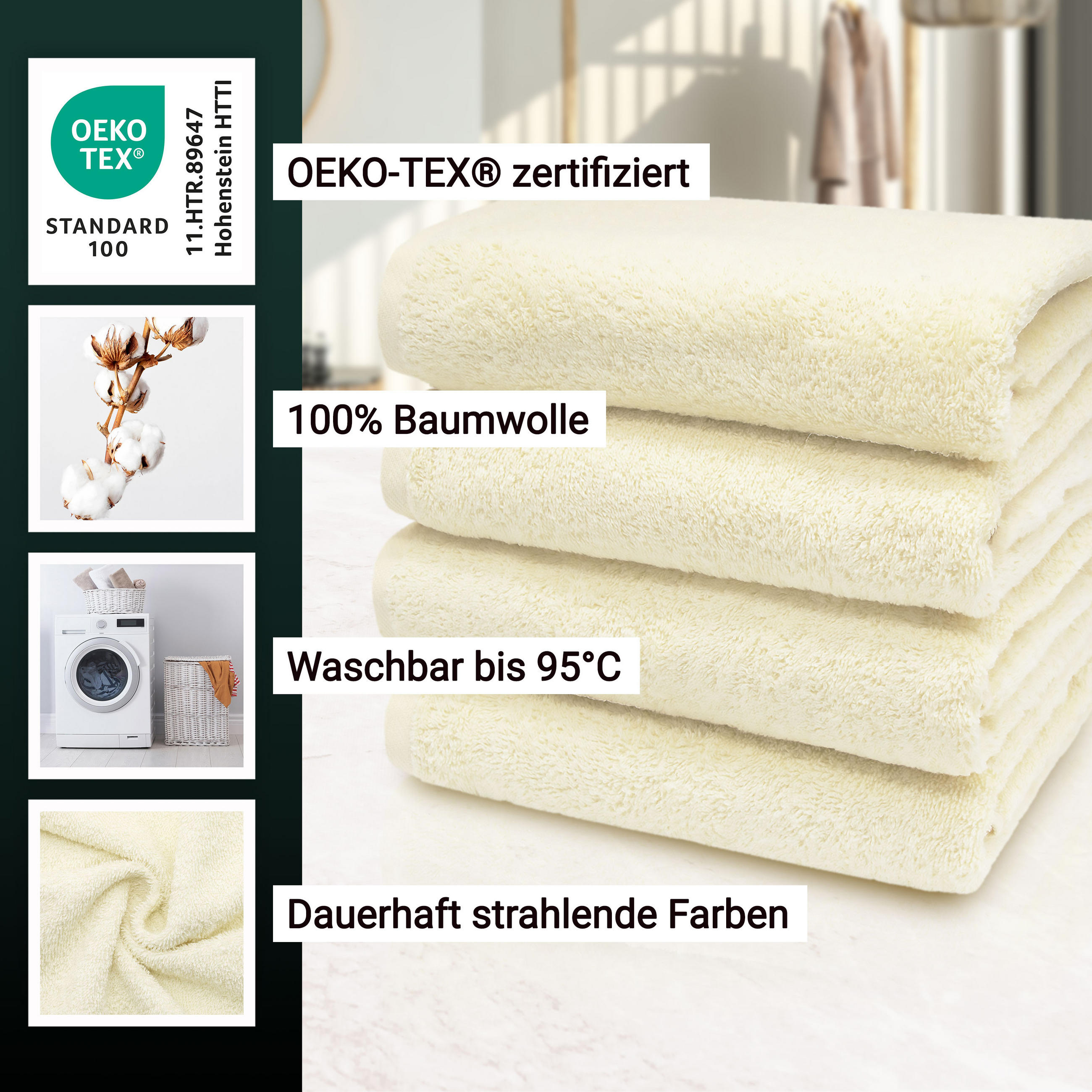 HANDTÜCHER, 4er-Set, 50x100 cm, 100% Baumwolle, Weiß - Beige, Textil (50/100cm) - Zollner