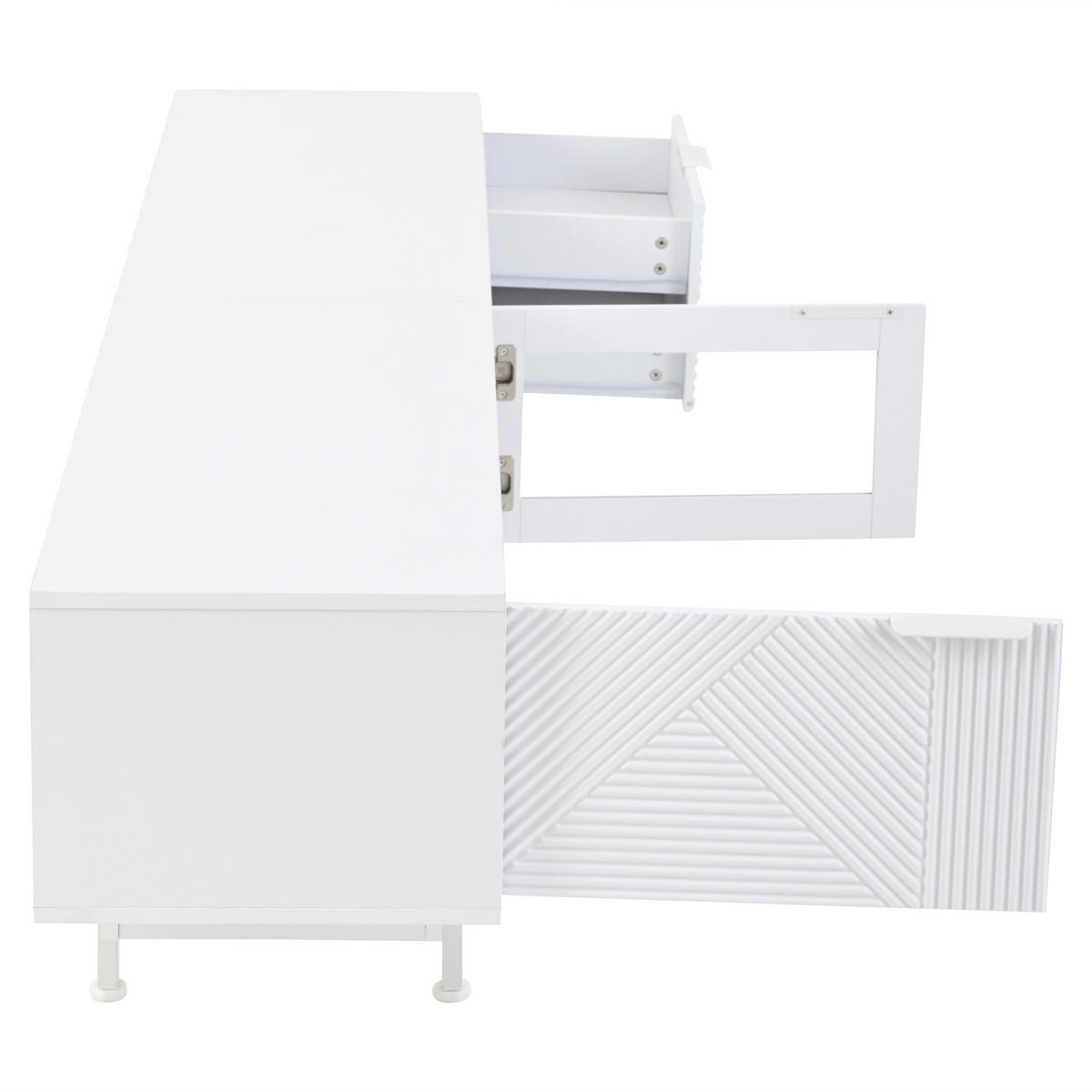 TV-SCHRANK 200/40/50,5 cm weiß Spanplatte mit 2 Türen und 2 Schubladen - Weiß, Holzwerkstoff (200/50.5/40cm) - OKWISH