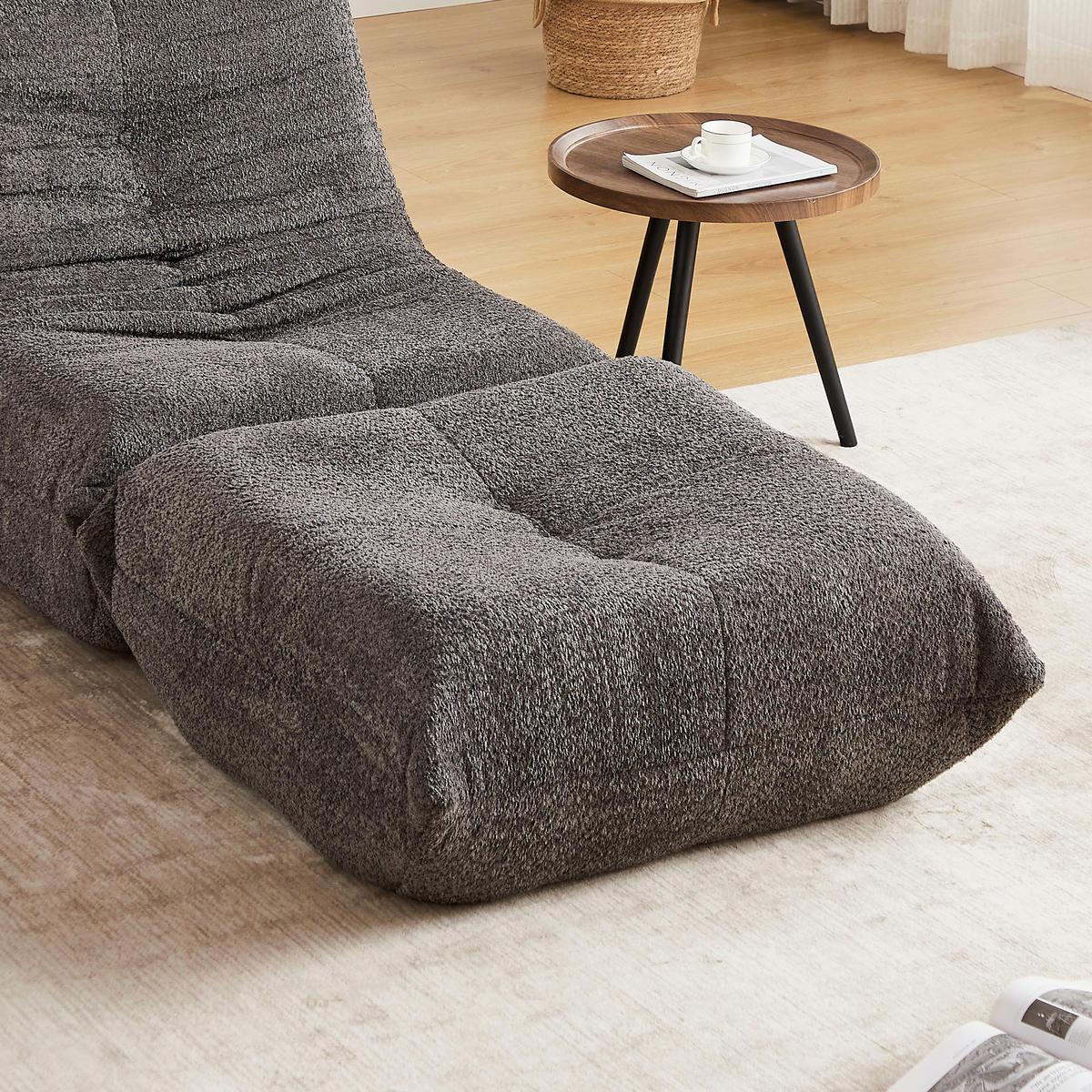 SITZSACK Chenille Grau mit Rutschfester Unterseite - Grau, Textil (94/34/83cm) - WISHDOR