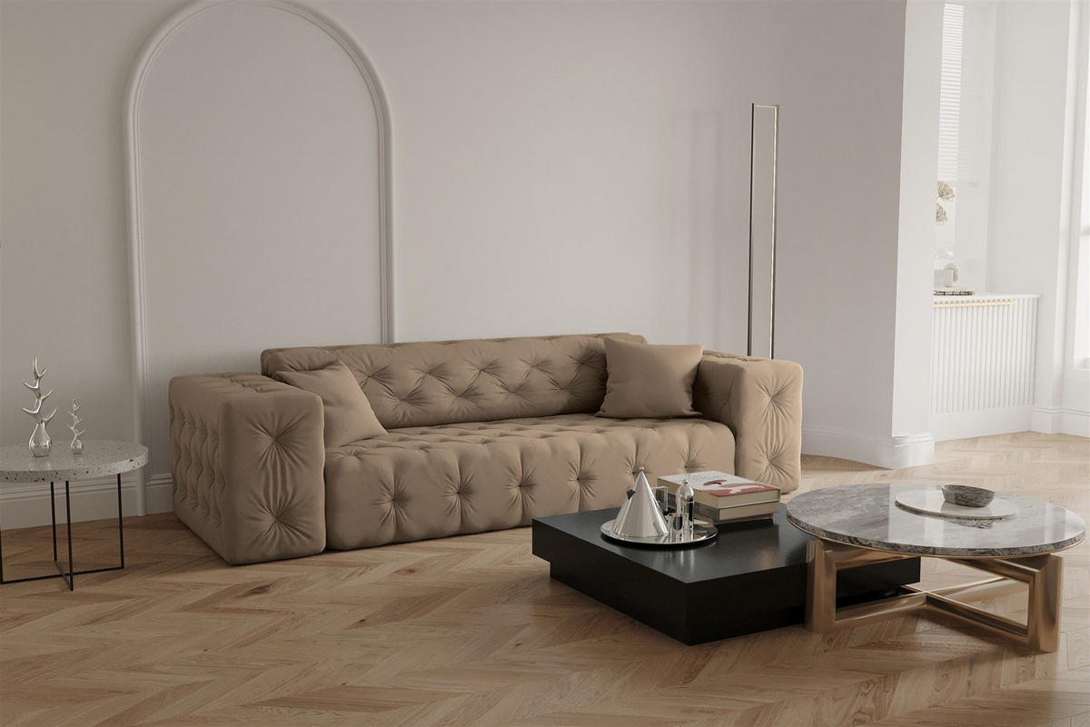SOFASET Chantal - Taupe, Holzwerkstoff/Textil (251/78/96cm) - Fun Möbel