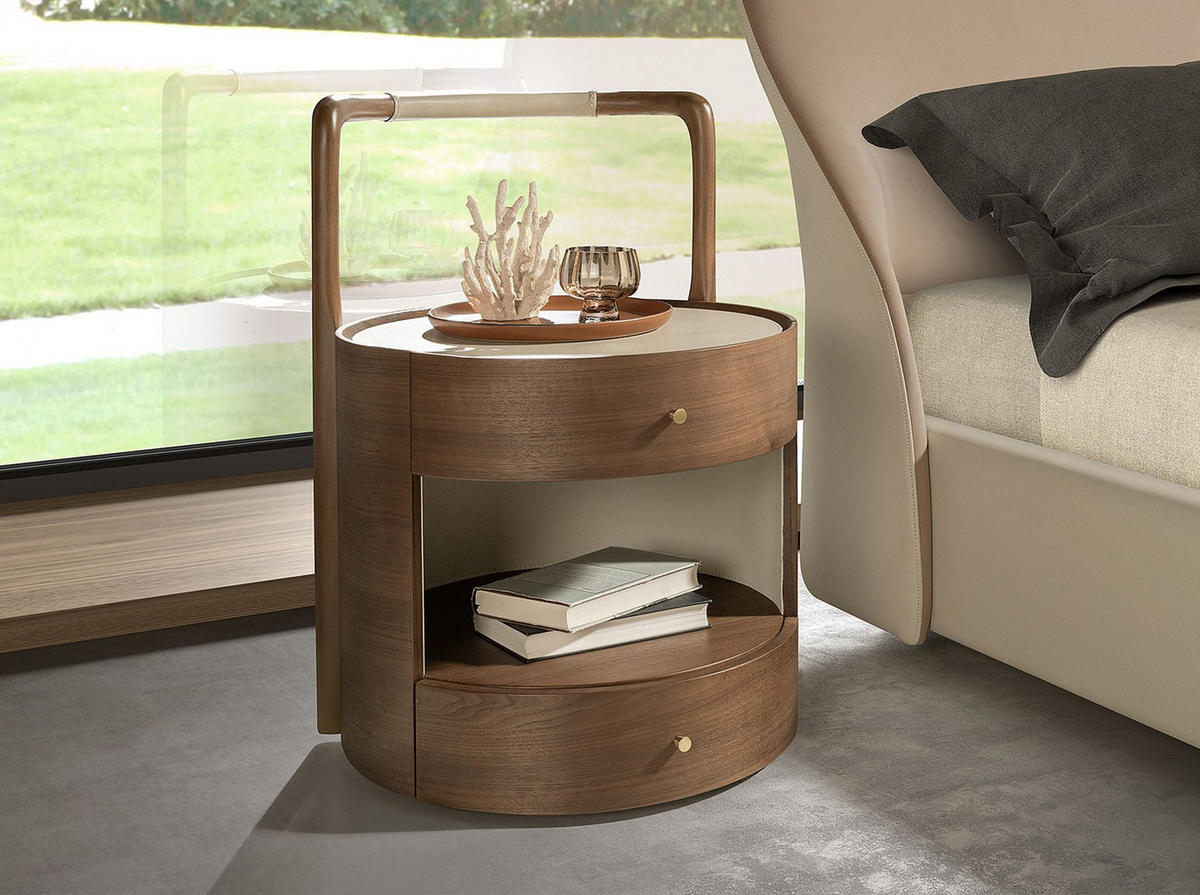 NACHTSCHRANK Nussbaum mit Holzplatte und cremefarbenem Kunstlederbezug 50/54/72 cm - Goldfarben/Walnussfarben, Holz/Holzwerkstoff (50/72/54cm) - ANGEL CERDA