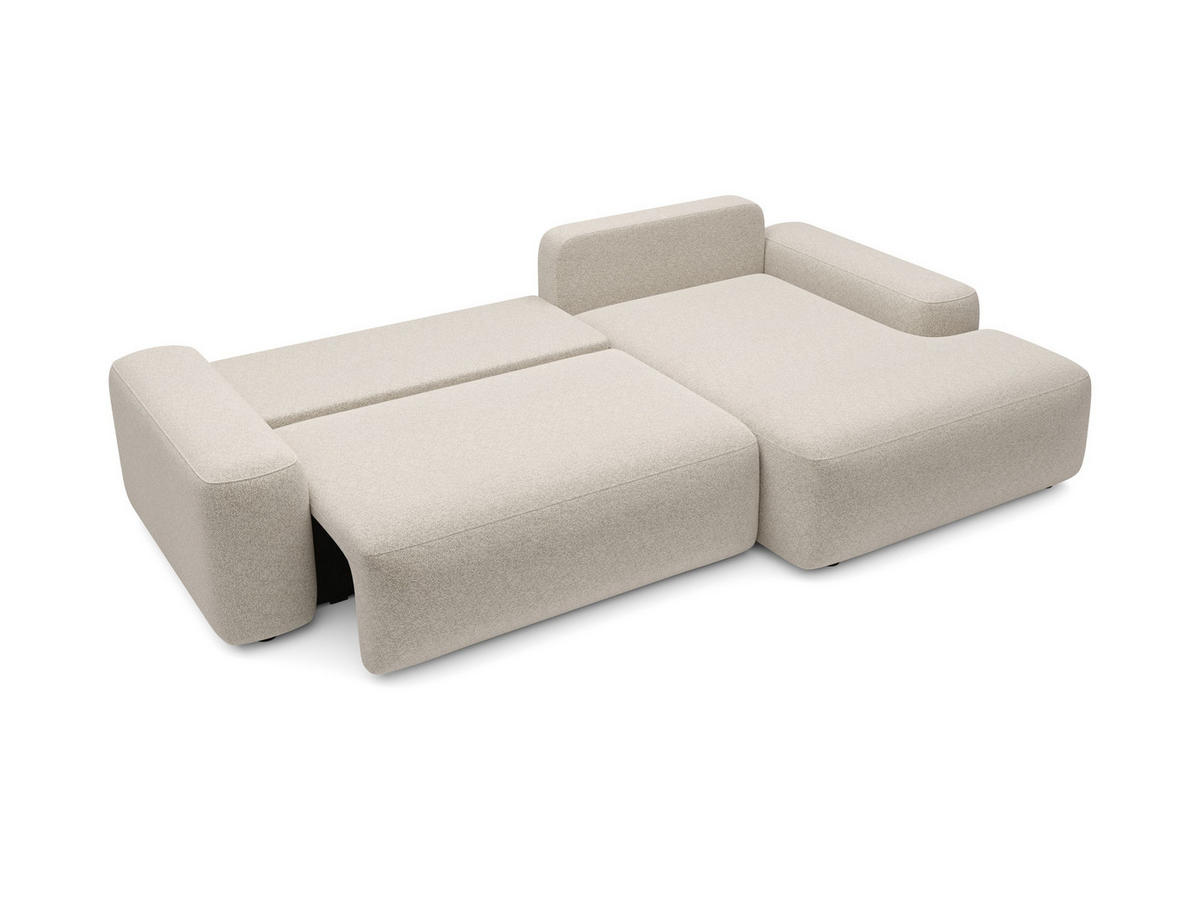 ECKSOFA RUOTA Creme Boucle-Stoff mit Schlaffunktion - Creme, Holz (264/162cm) - MASSENO