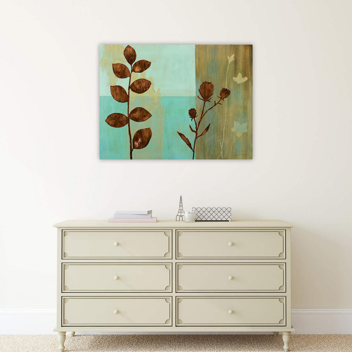 ACRYLBILD HANDGEMALT 80/60 cm - Türkis/Braun, Holz/Textil (1.4/60cm) - KUNSTLOFT