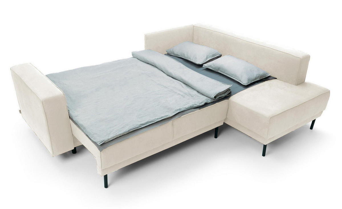 ECKSOFA Rodario Hellbeige Velours - Ecru/Schwarz, Textil/Metall (247/187cm) - Selsey