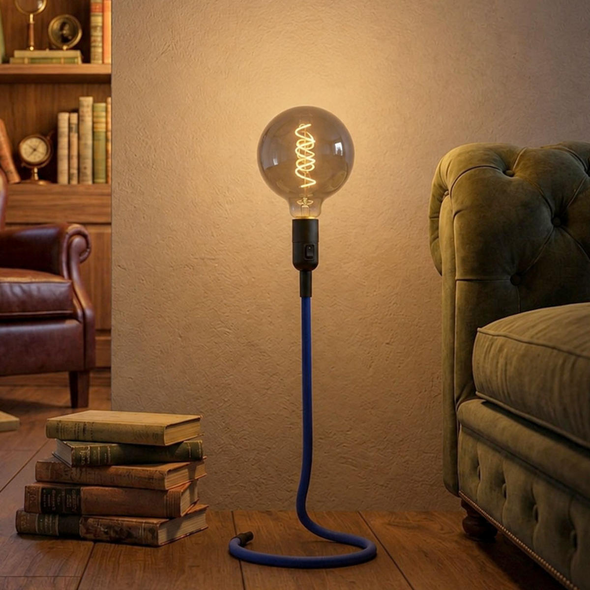 LED TISCHLEUCHTE Kabel Blau Metall - Blau, Metall (15/15/46.5cm)