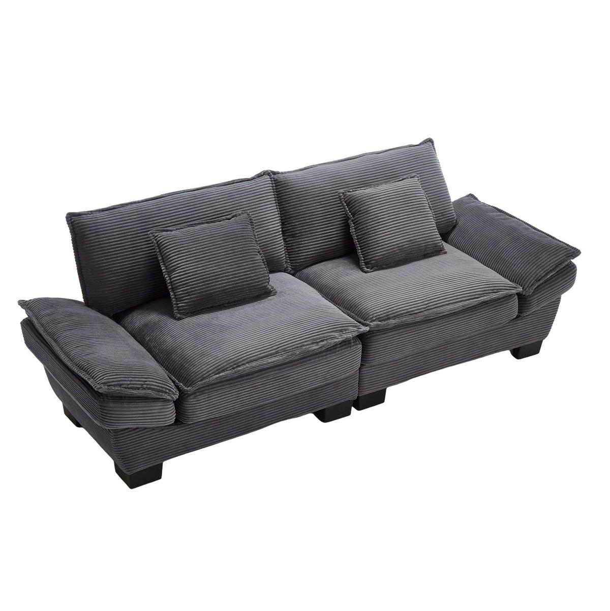 2-SITZER-SOFA aus Samt 224x81x81 cm Dunkelgrau mit tiefem Sitz, 2 Kissen und gepolsterten Armlehnen - Dunkelgrau, Textil (81/81/224cm) - Modfu