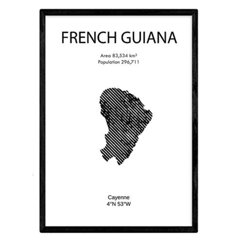 POSTER Country Map – French Guiana A4 Rahmenlos - Klar, Papier (29.7/5/21cm) - Nacnic