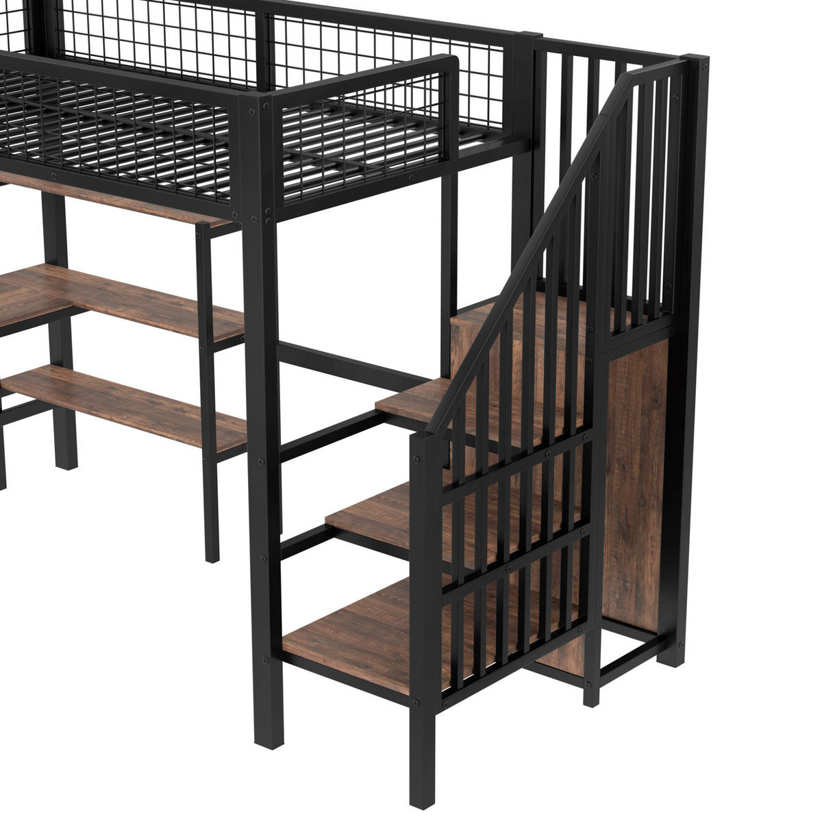 HOCHBETT 90/200 cm Schwarz/Braun aus Metall und MDF mit Schreibtisch und Kleiderschrank - Schwarz, Holzwerkstoff (90/200cm) - OKMYHOME