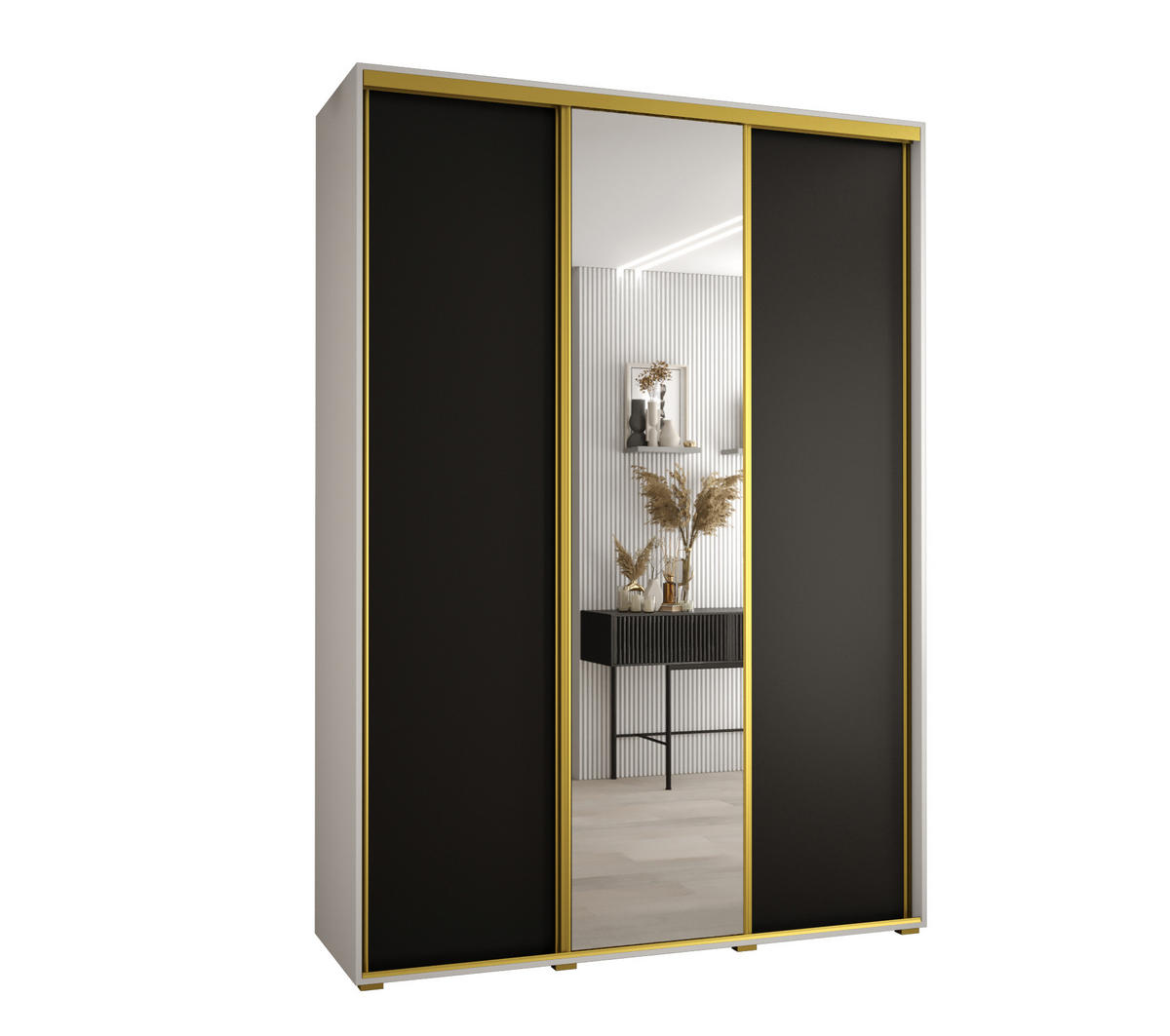 SCHWEBETÜRENSCHRANK 235,2/170/45 3-türig - Goldfarben/Schwarz, Holz/Metall (170/235/45cm) - Abiks Möbel