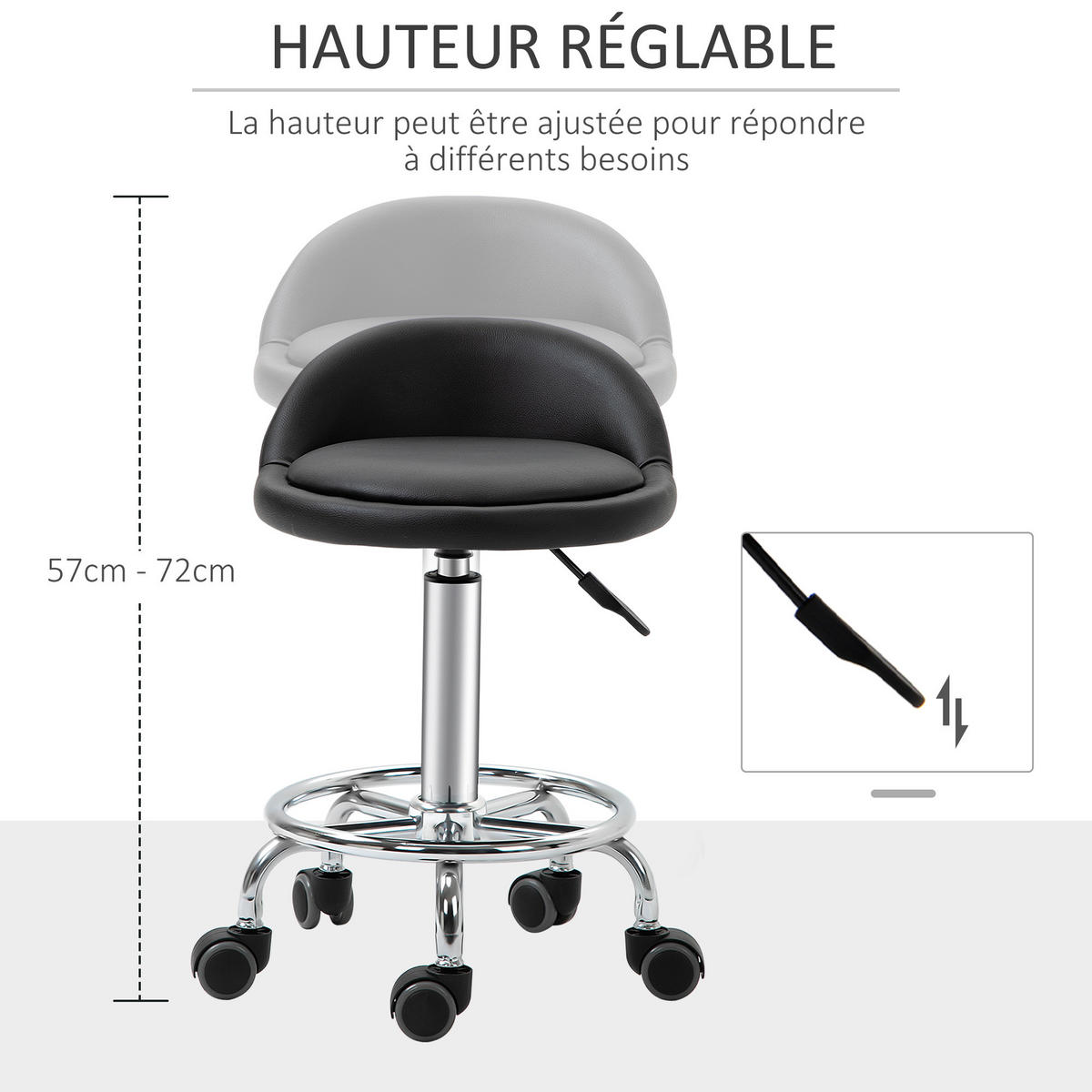 BÜROHOCKER DE-18016 2er-Set, höhenverstellbar Schwarz - Schwarz, Metall (38/72/38cm) - ComfortXL