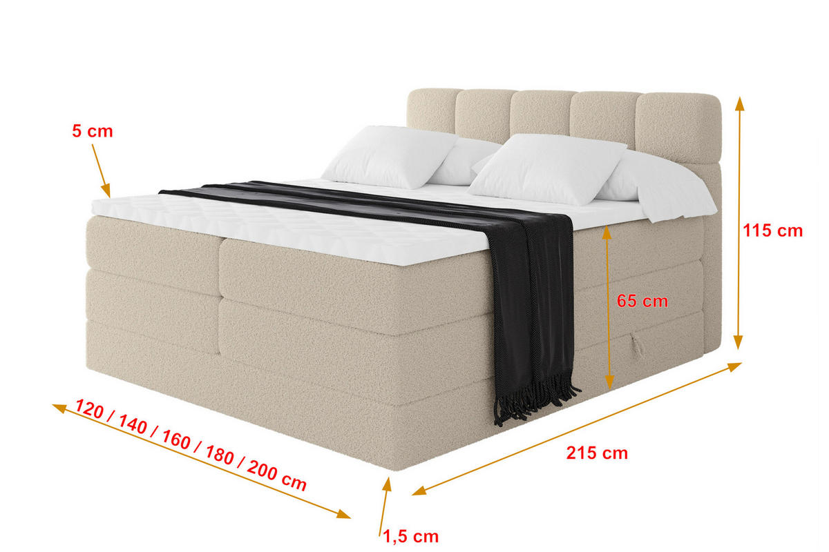 BOXBETT mit Matratze H3/H4 - FAMA KING - 180x200 cm Dunkelbeige Quelle - Creme, Holzwerkstoff (180/200cm) - ALTDECOR