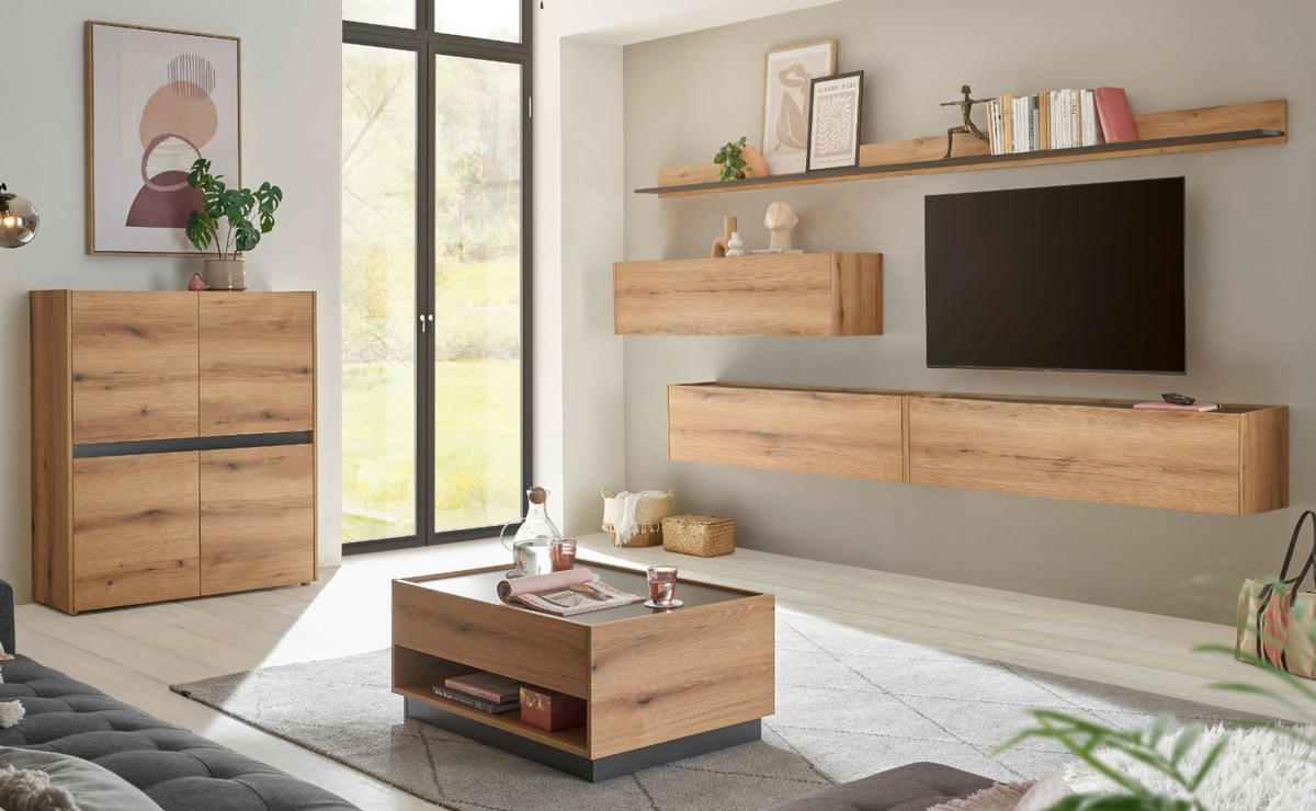 HIGHBOARD Eiche Evoke, grau 100 cm, Kommode mit 8 Fächern - Eichefarben/Schwarz, Holz/Holzwerkstoff (100/120/40cm) - Furn.Design