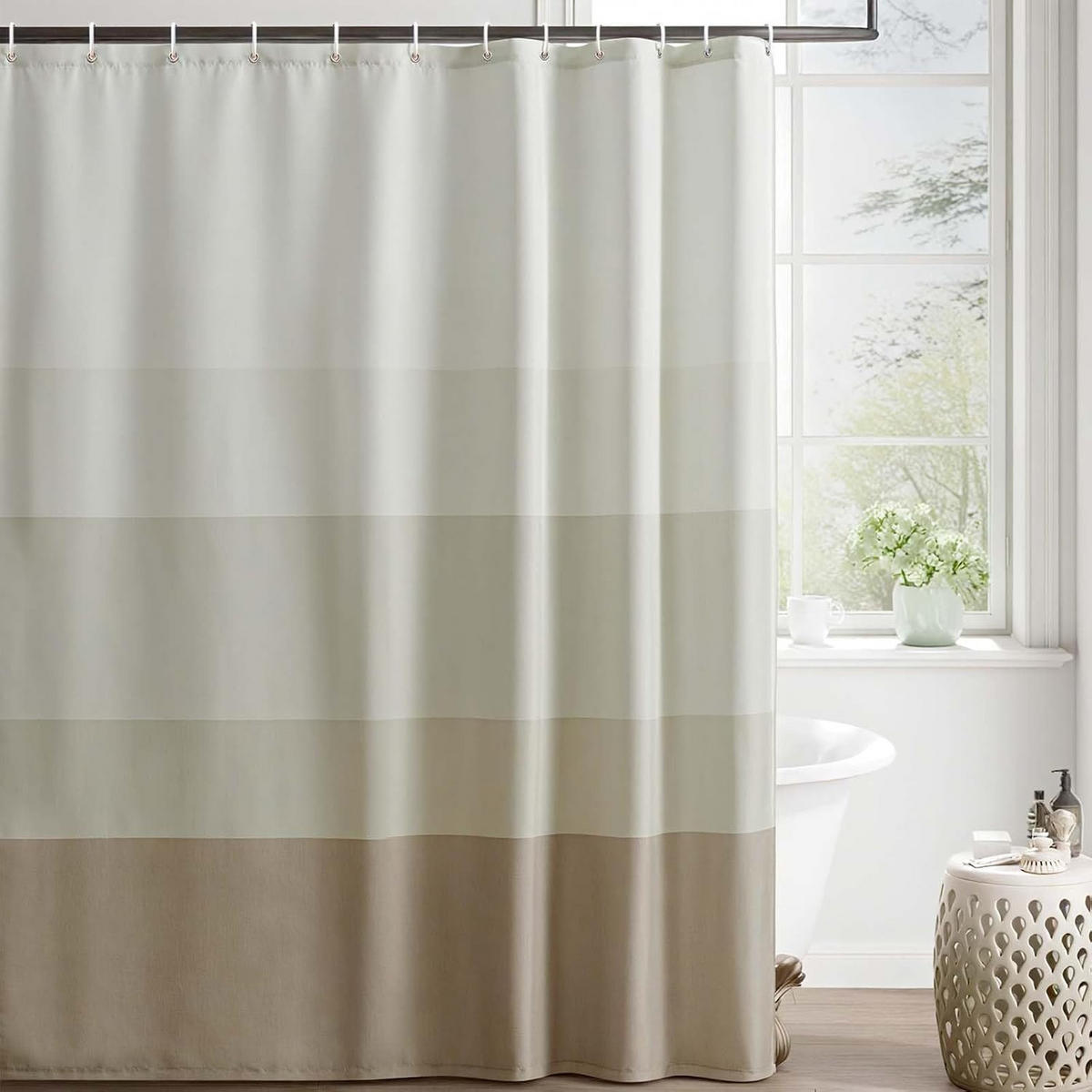 DUSCHVORHANG 180x180 cm mit 12 Haken - Beige, Textil (180/180cm)