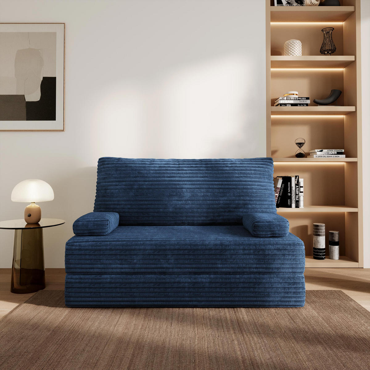 BETTSOFA LADIA aus Schaumstoff Cordstoff Blau Schlaffunktion - Blau, Textil (140/86/60cm) - MASSENO