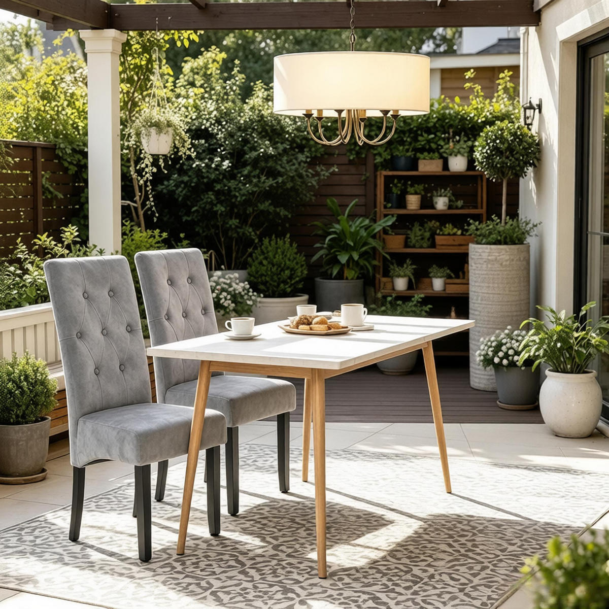 STUHL-SET DE-36122 2 Stück mit Samtbezug und Holzbeinen Grau - Hellgrau, Holz (47/107/42cm) - ComfortXL