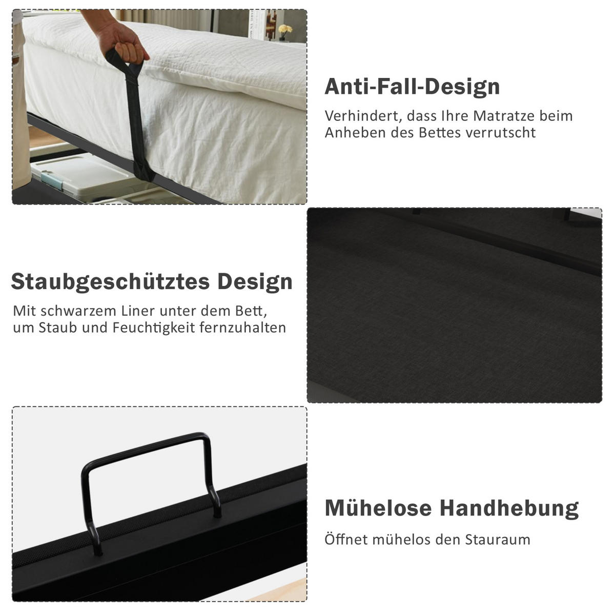 OBLAZINJENA postelja 160/200 cm z LED osvetlitvijo, USB-C in prostorom za shranjevanje, Siva - siva, tekstil (160/200cm) - Redom