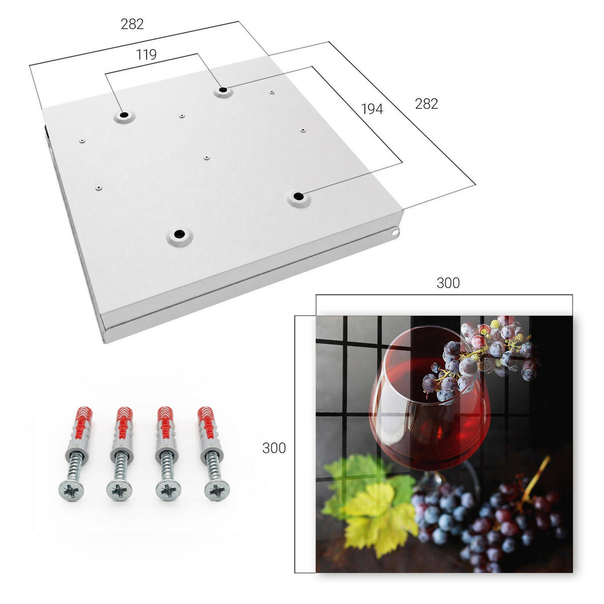 SCHLÜSSELBOX Weiß 30x30 cm – Türöffnung nach rechts - Weintrauben - Rot, Metall (30/30/5cm) - TULUP