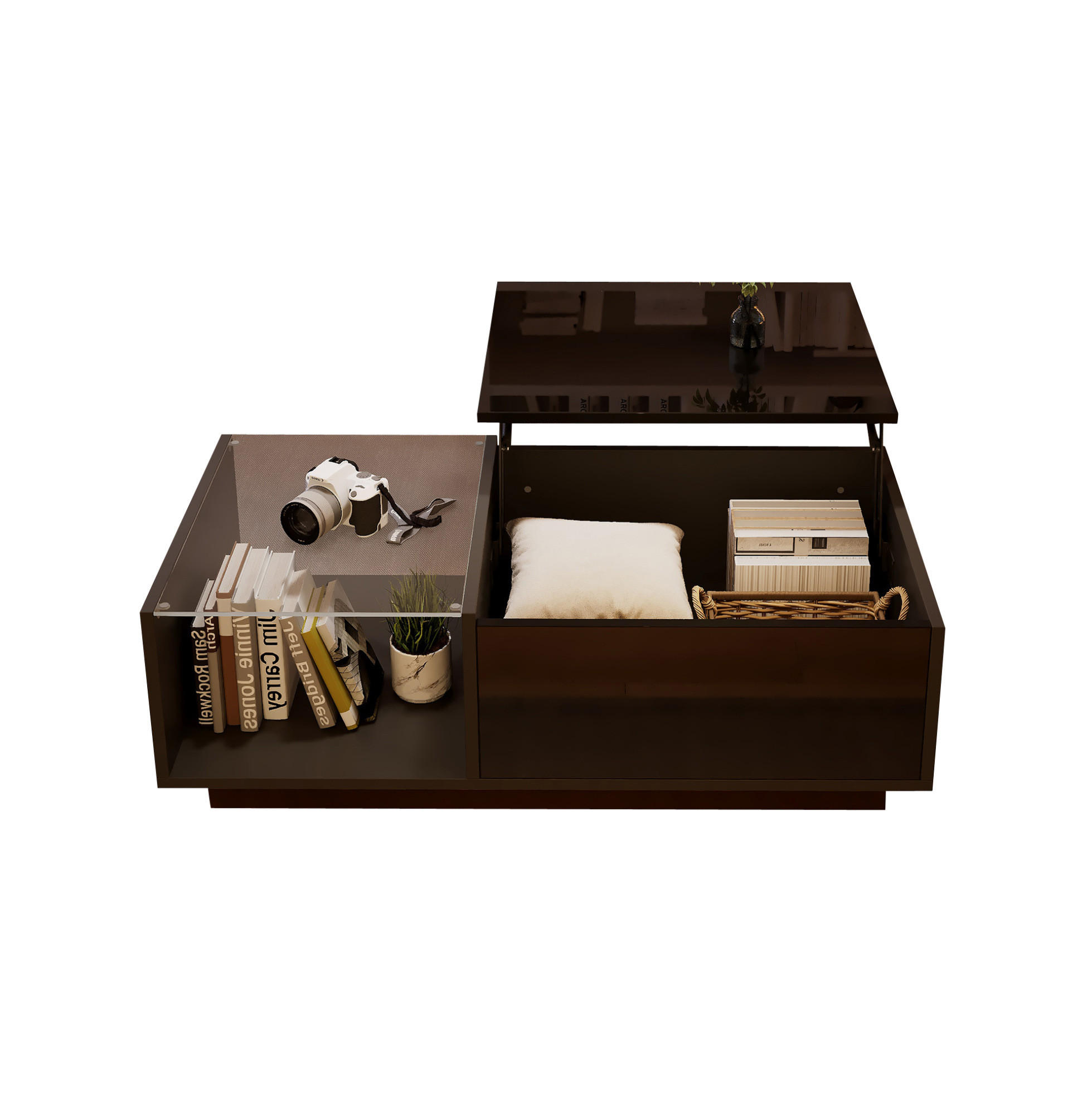 COUCHTISCH 100/50/(33-46,5) cm Schwarz mit Höhenverstellbar und LED-Beleuchtung - Schwarz, Holzwerkstoff (100/50/33cm) - OKWISH
