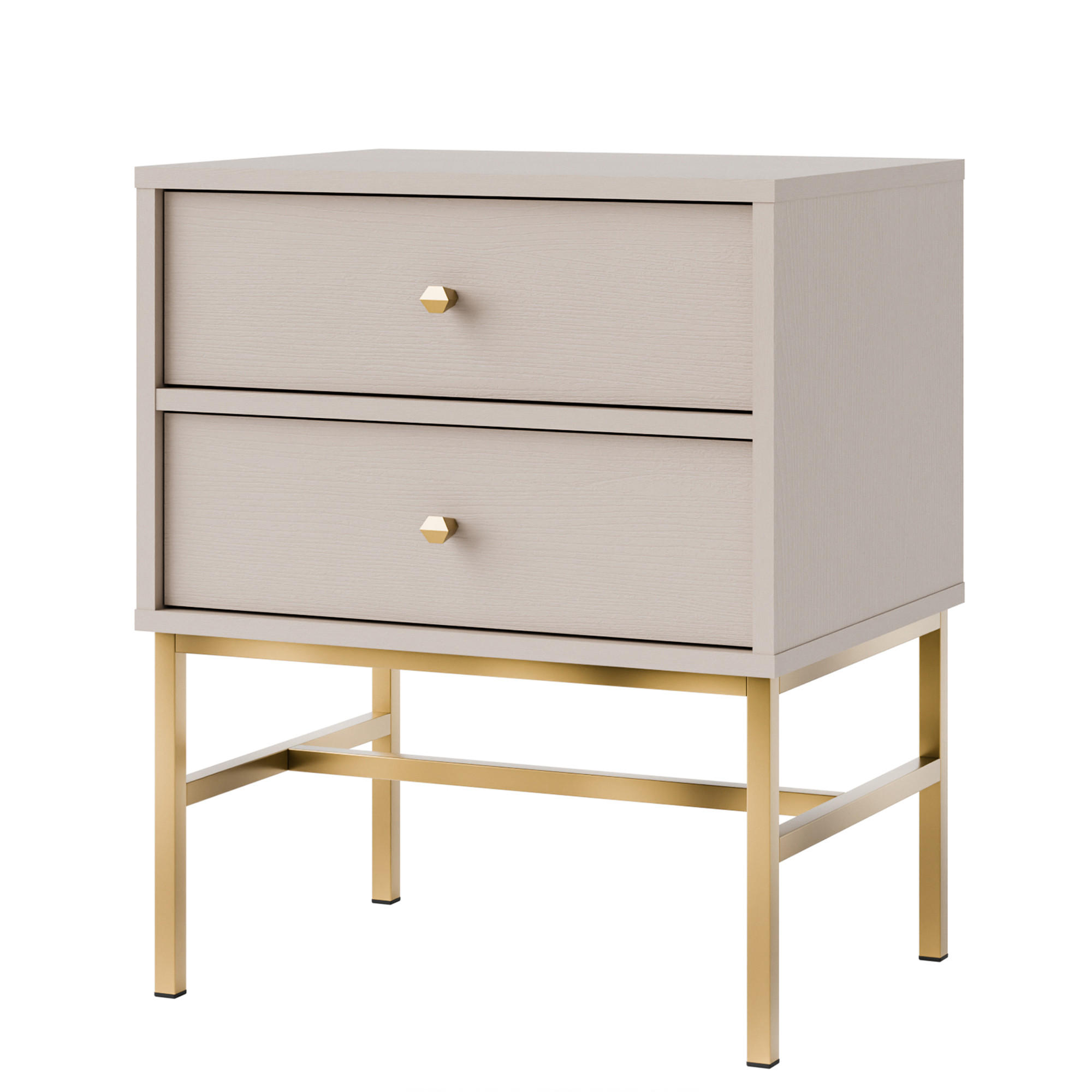 NACHTTISCH FLOREN, Creme/Gold - Creme, Holzwerkstoff/Metall (51.8/62.5/40.8cm) - KONSIMO®