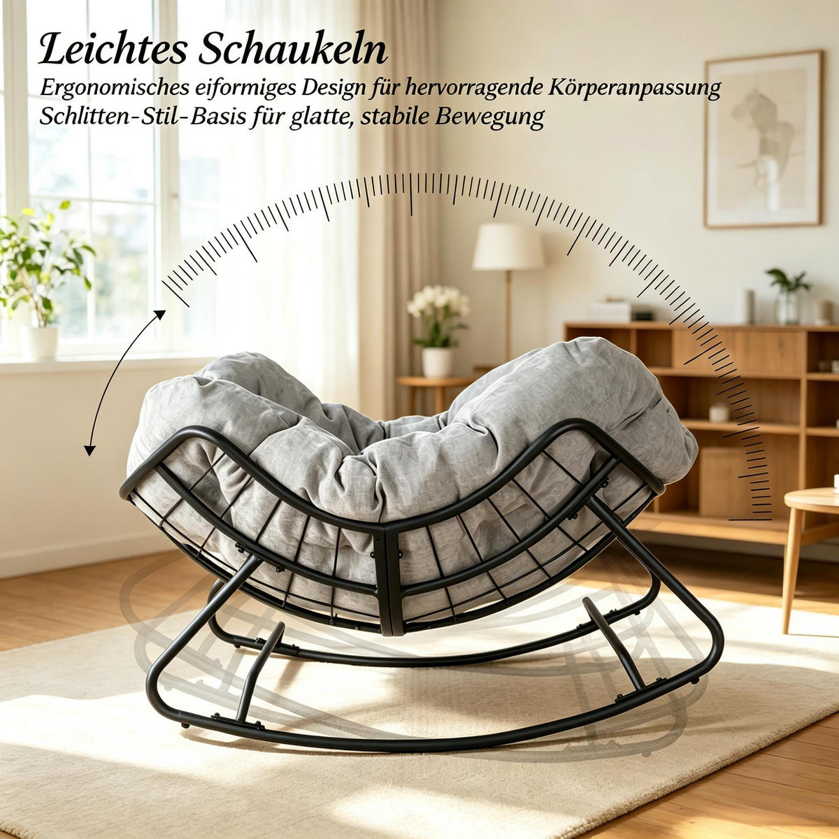 SCHAUKELSTUHL in Ei-Form für Balkon und Wohnzimmer - Hellgrau, Textil (102.5/77/75cm) - Kaket