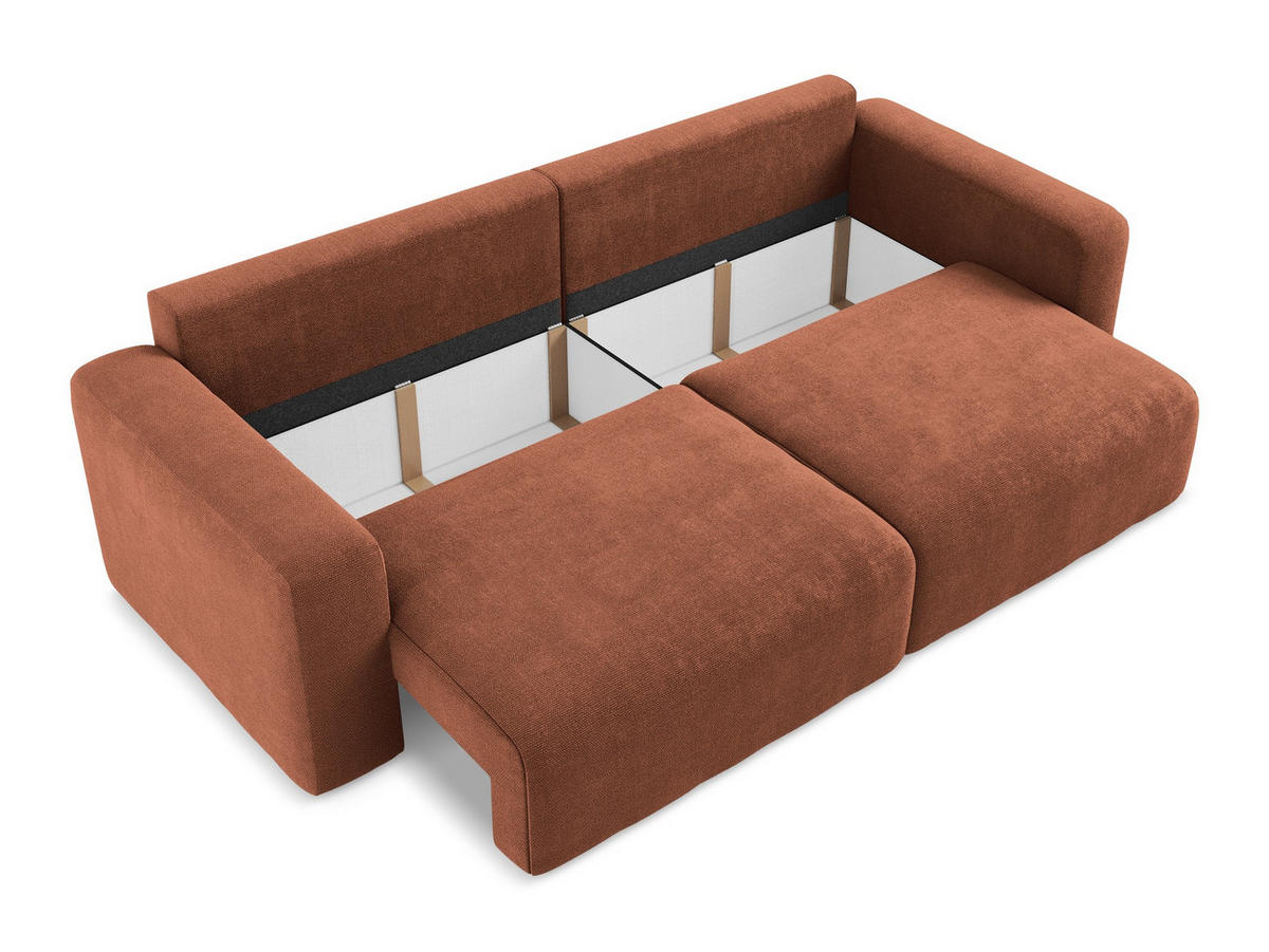 3-SITZER SOFA mit Schlaffunktion Chenille Stoff Orange - Terra cotta/Schwarz, Kunststoff/Textil (244/79/102cm) - Makamii