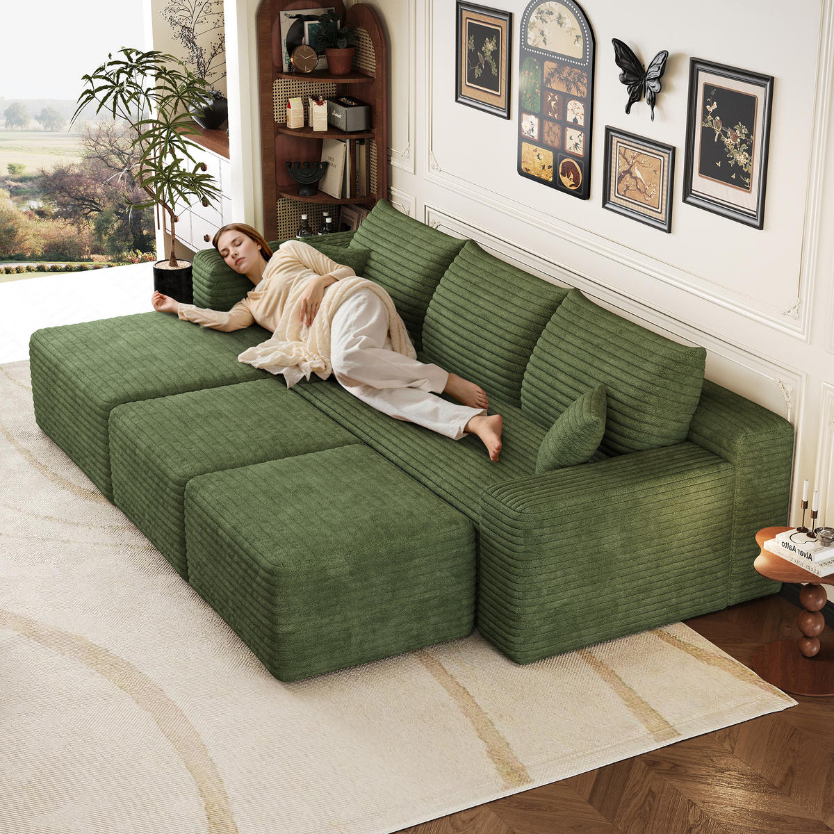 WOHNLANDSCHAFT Cord Grün ohne Montage - Grün, Textil (241/58/151cm) - WISHDOR