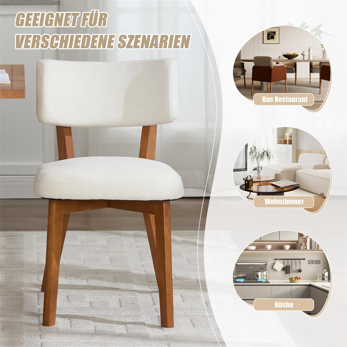 ESSZIMMERSTUHL 2er Set gepolstert Holzbeine beige - Beige, Holz (47/77/54.5cm) - Kaket