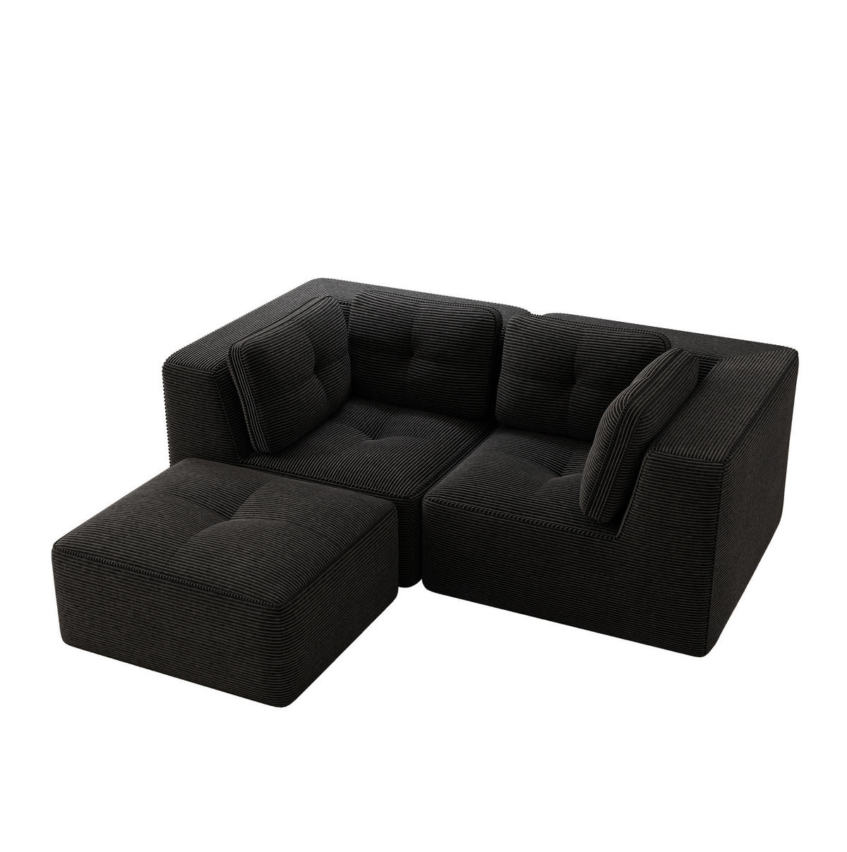 ECKSOFA modular rahmenlos Cord Black - Schwarz, Kunststoff (177/208cm) - Meubliv