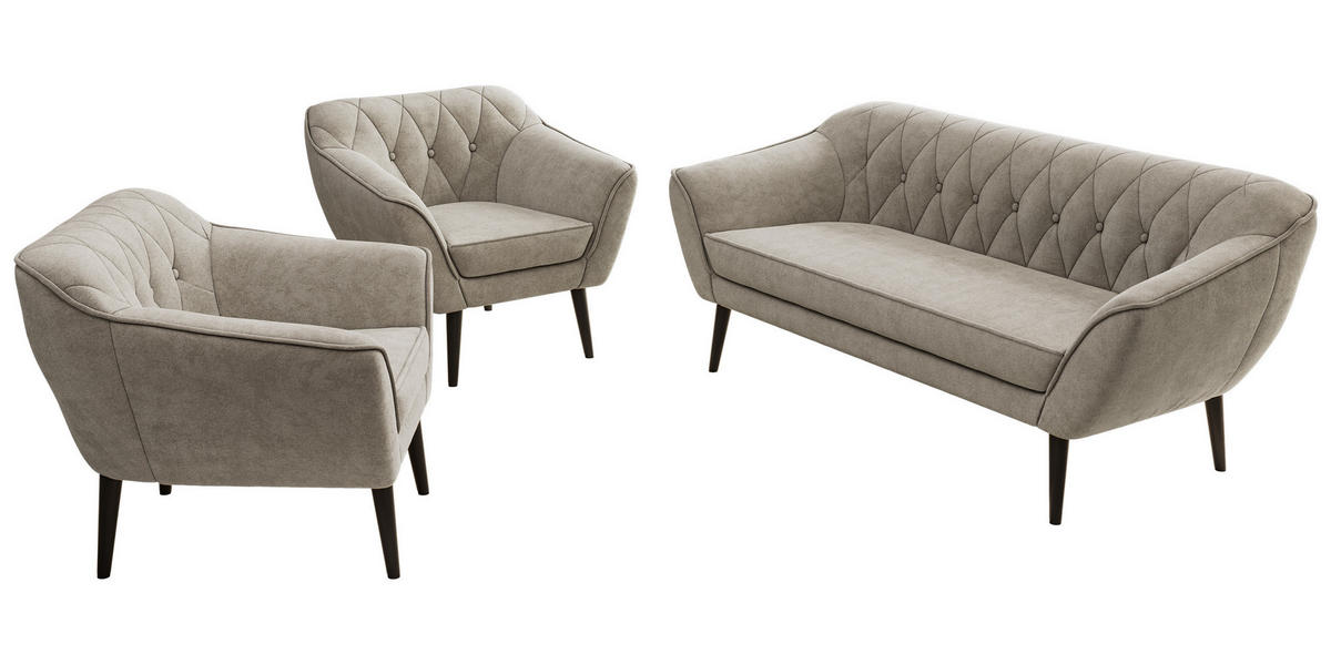 SEDACÍ SOUPRAVA 3+1+1 PIRS - Šedobéžová Strukturovaná látka - Černé nohy - černá/šedobéžová, kompozitní dřevo/textil (180/75/74cm) - MKS