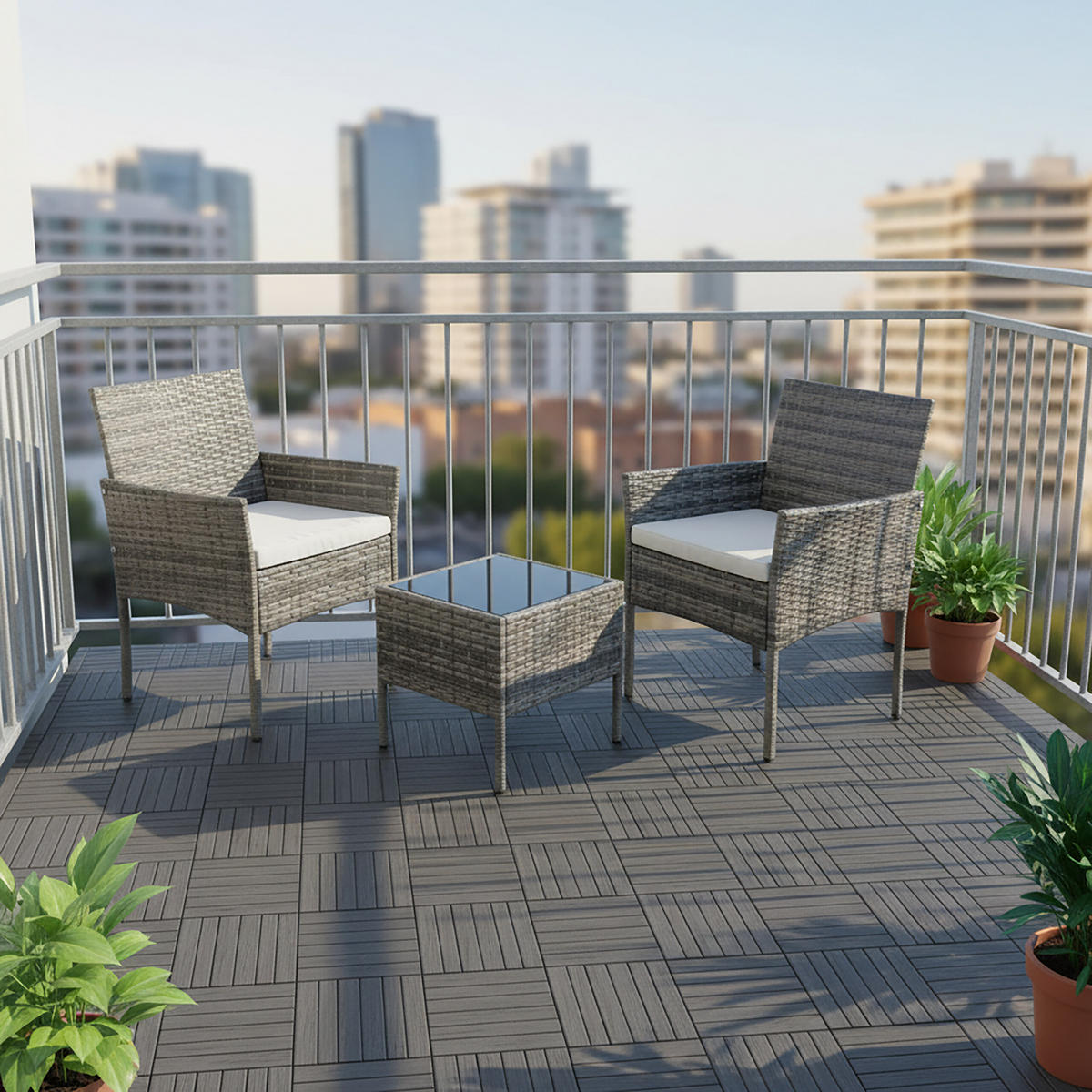 3-TLG.GARTENMÖBEL-SET - Grau, Glas/Kunststoff - Relaxdays